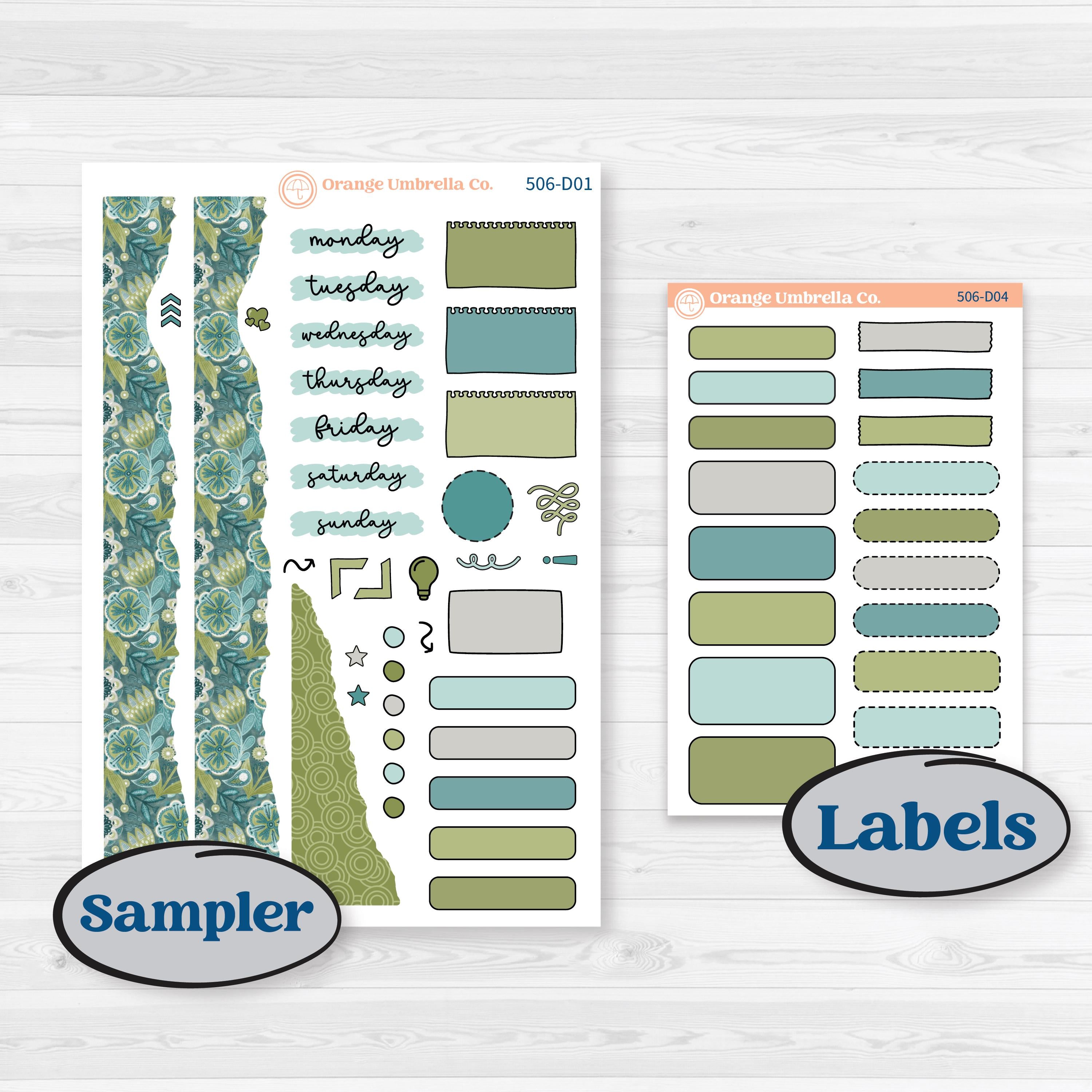 Soft Blue Florals Kit | Journaling or Scrapbooking Kit | Creative Junk Journal Planner Stickers | Blue Flora | KIT-506-D