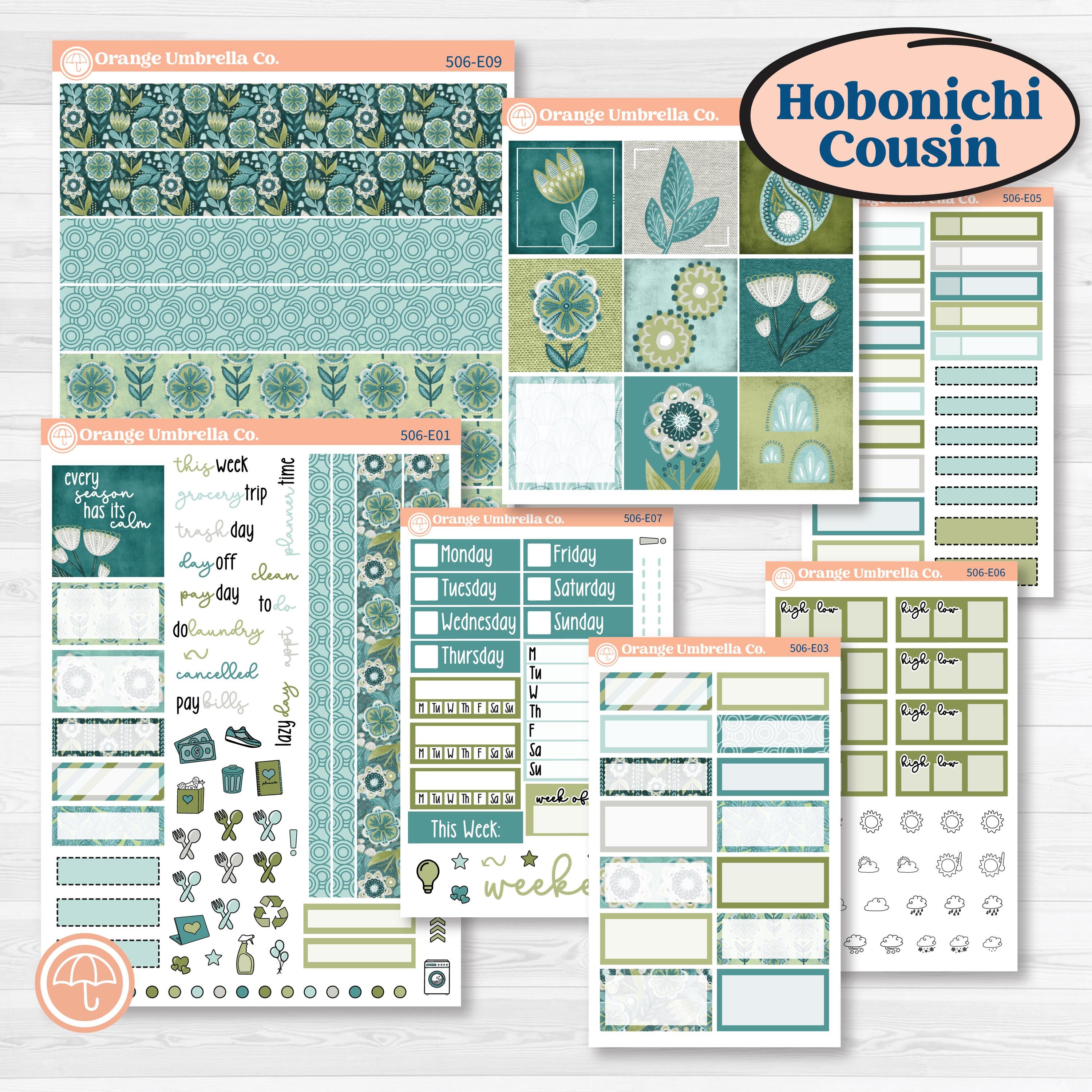 Soft Blue Florals Kit | Hobonichi Cousin Weekly & Daily Planner Kit Stickers | Blue Flora | KIT-506-E