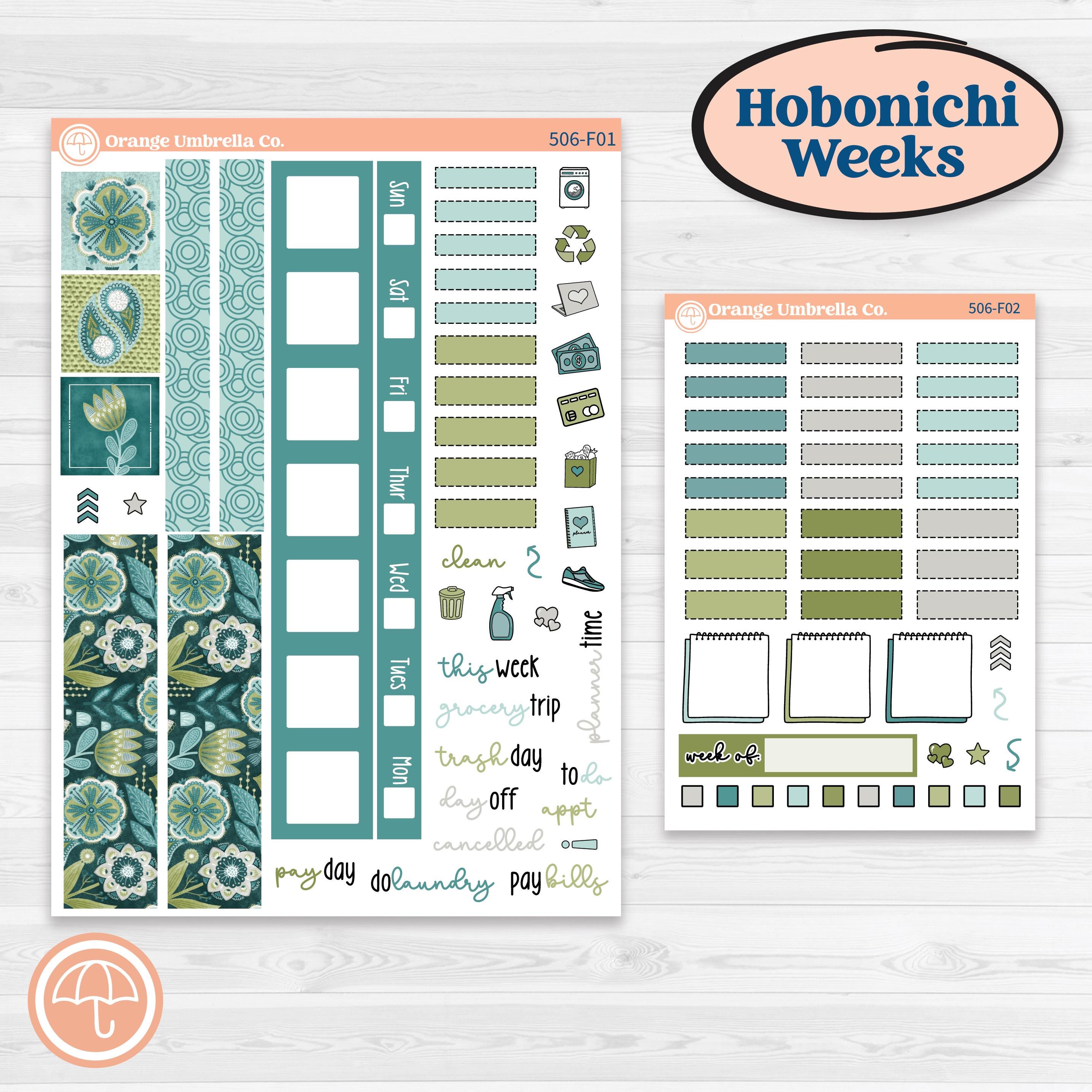 Soft Blue Florals Kit | Hobonichi Weeks Weekly Planner Kit Stickers