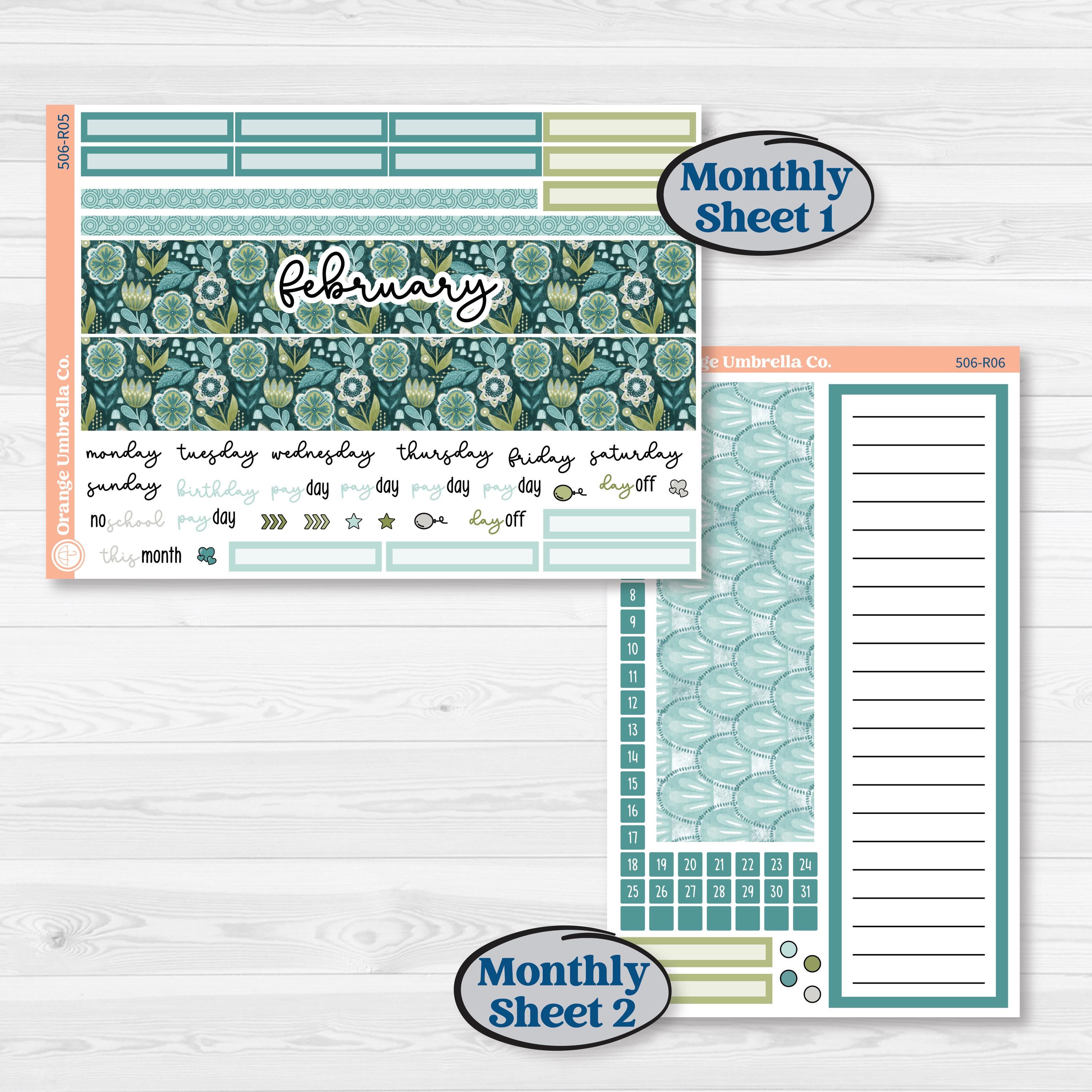 Soft Blue Florals Kit | 8.5x11 Plum Monthly & Dashboard Planner Kit Stickers | Blue Flora | KIT-506-R
