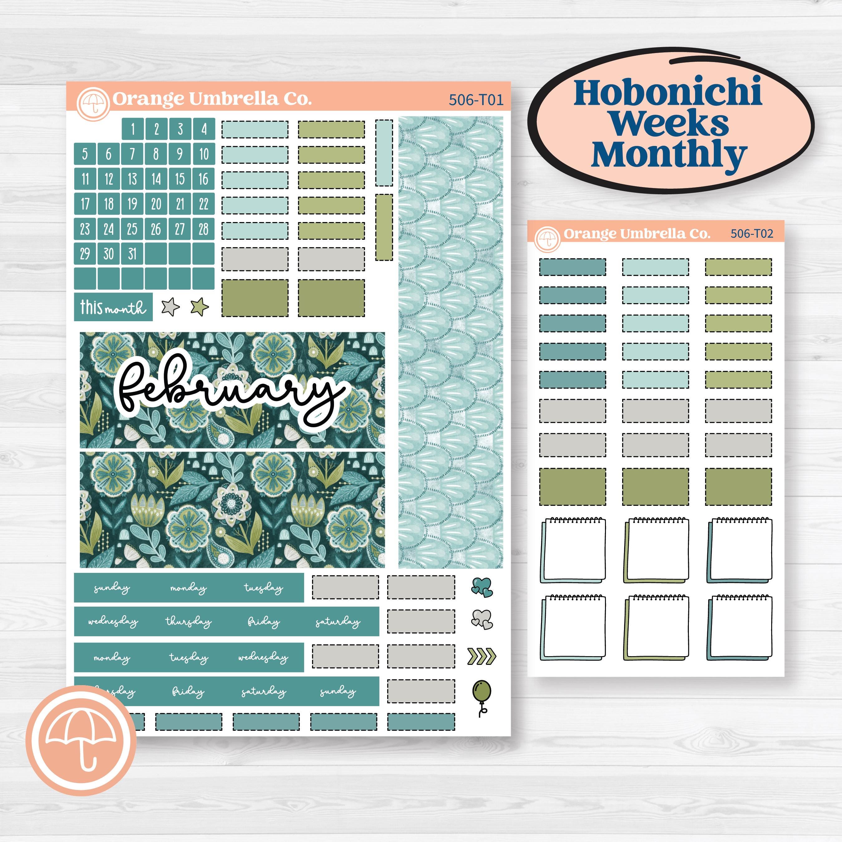 Soft Blue Florals Kit | Hobonichi Weeks Monthly Planner Kit Stickers