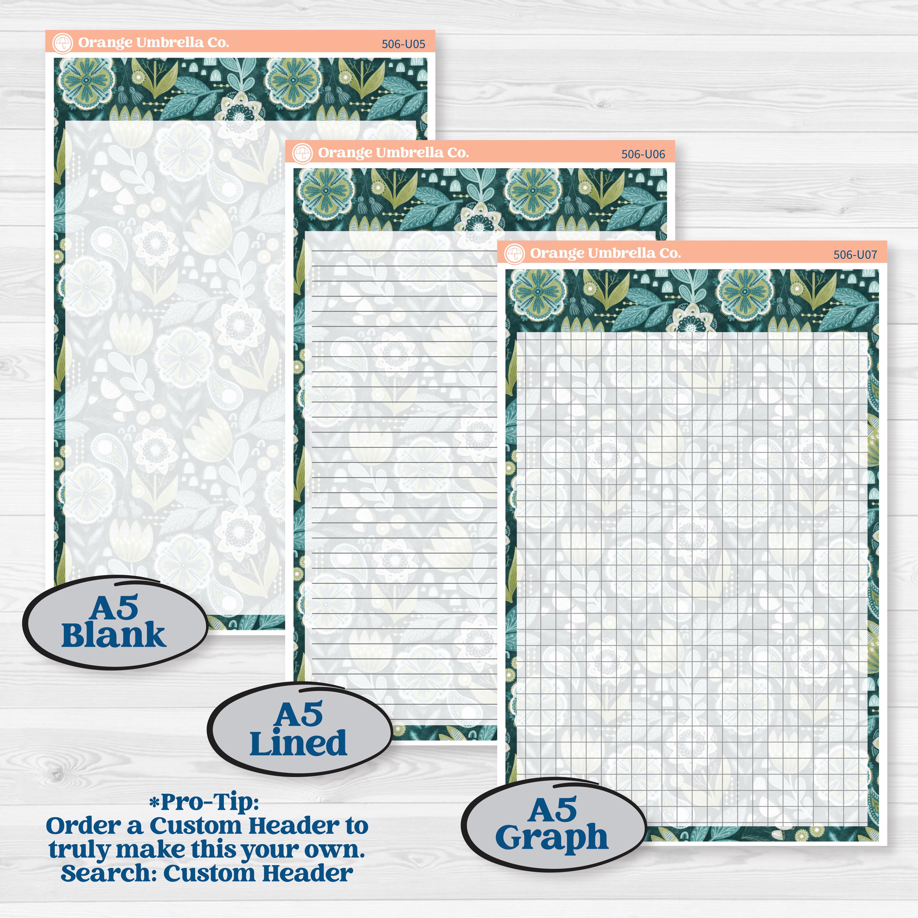 Soft Blue Florals | A5 or 7x9 Create Your Own Monthly or Dashboard Universal | Monthly & Reading Log Sticker Kit | Blue Flora | KIT-506-U