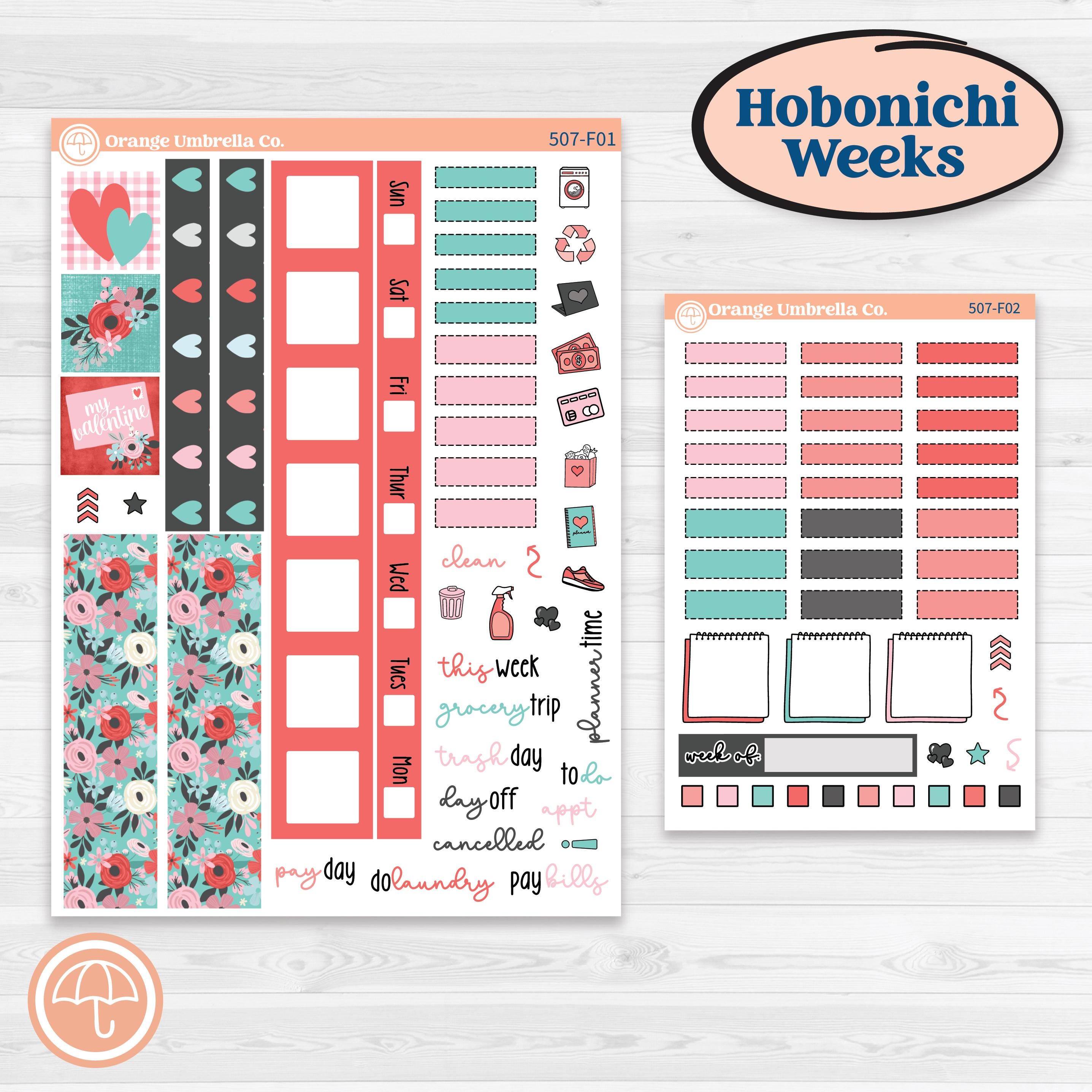 Sweet Valentine Florals | Hobonichi Weeks Weekly Planner Kit Stickers | Call Me Sweetheart | KIT-507-F
