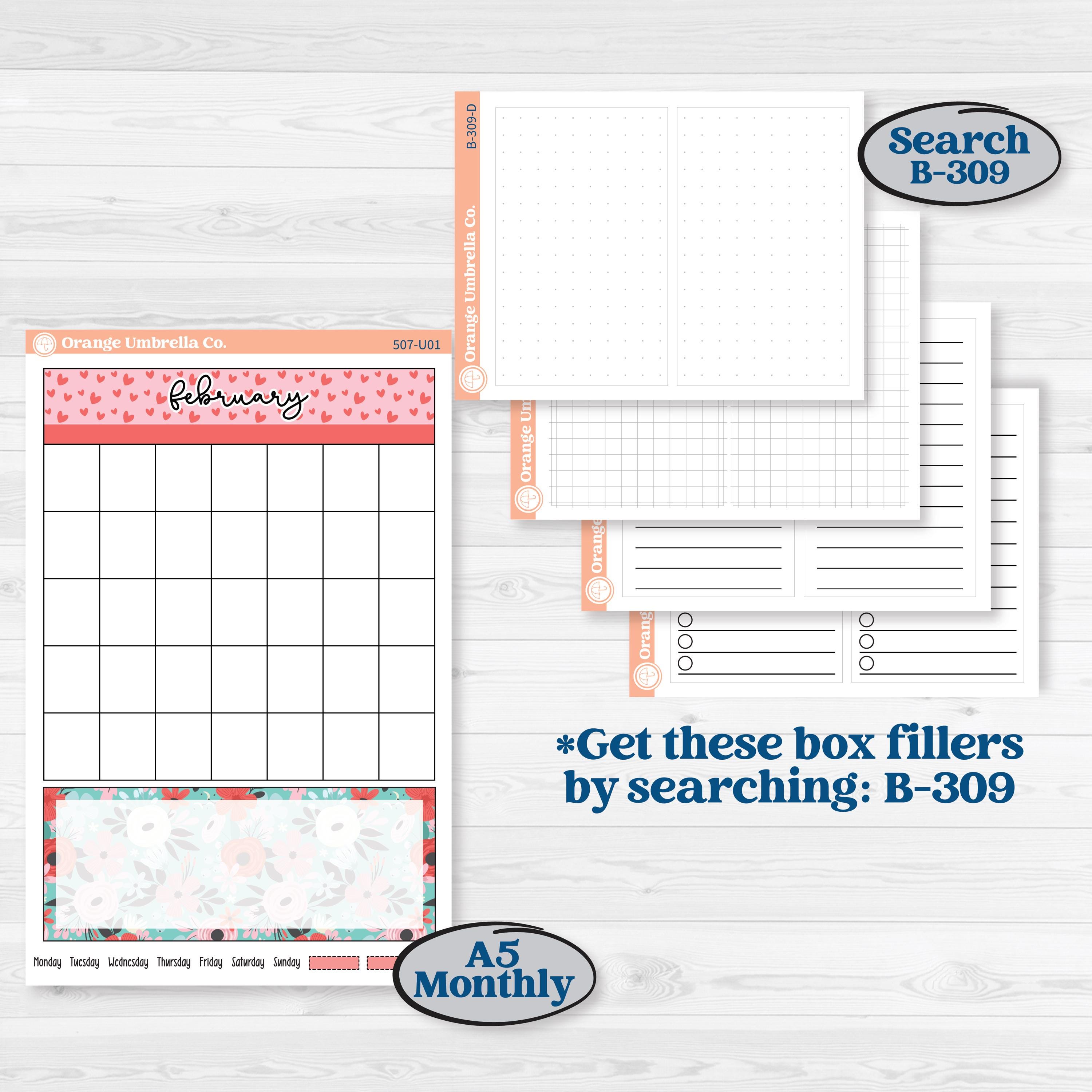 Sweet Valentine Florals | A5 & 7x9 Create Your Own Monthly or Dashboard Universal | Reading Log Sticker Kit | Call Me Sweetheart | KIT-507-U