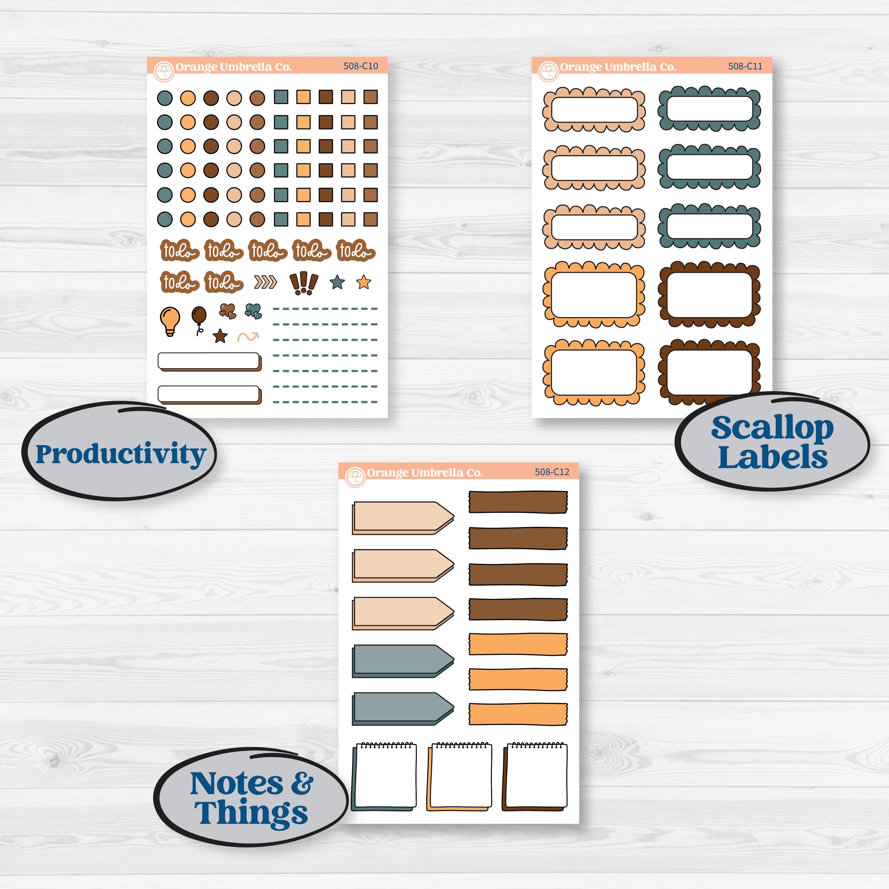 Coffee & Florals Sticker Kit | Weekly Add-On Labels Planner Kit Stickers | Mocha | KIT-508-C