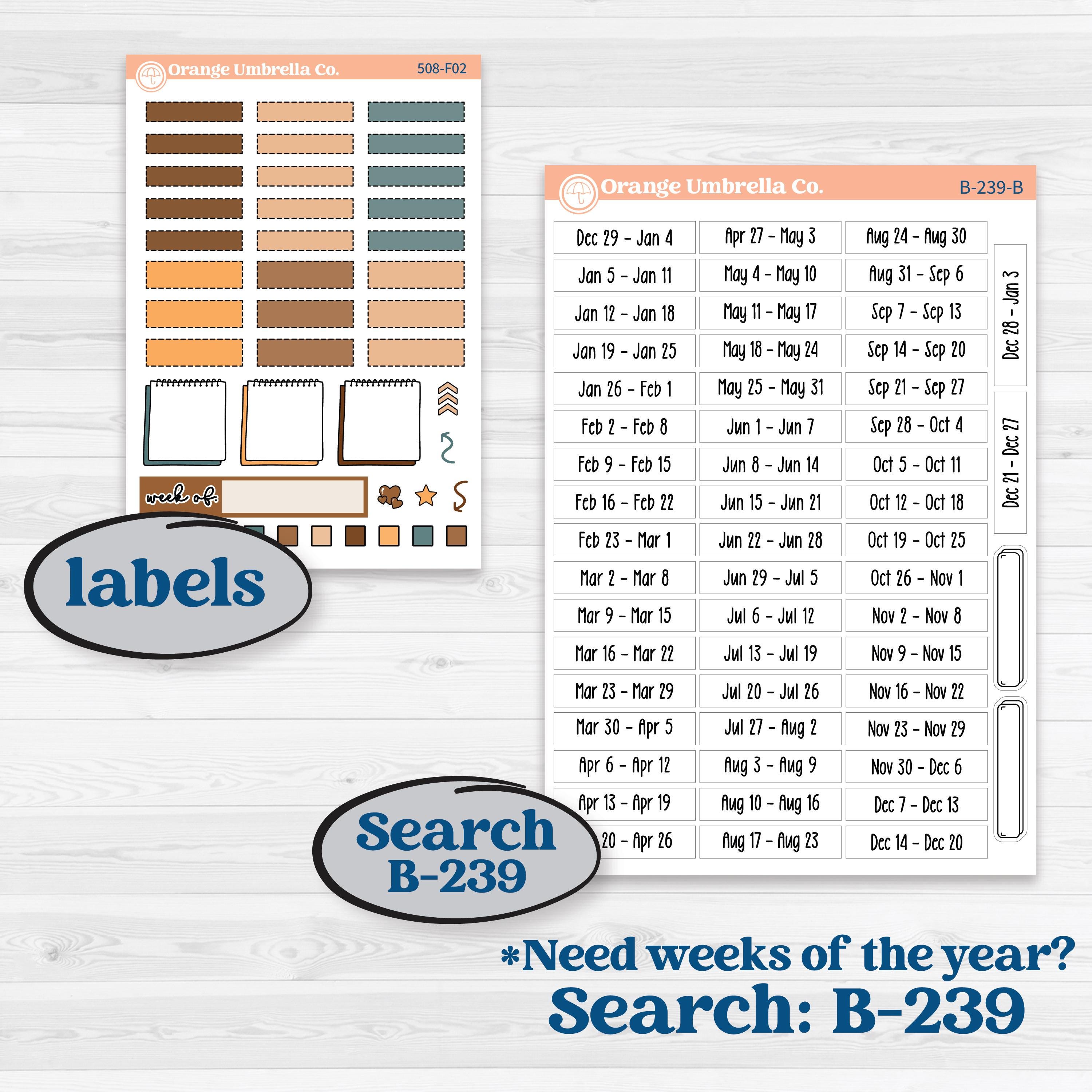 Coffee & Florals Sticker Kit | Hobonichi Weeks Weekly Planner Kit Stickers | Mocha | KIT-508-F