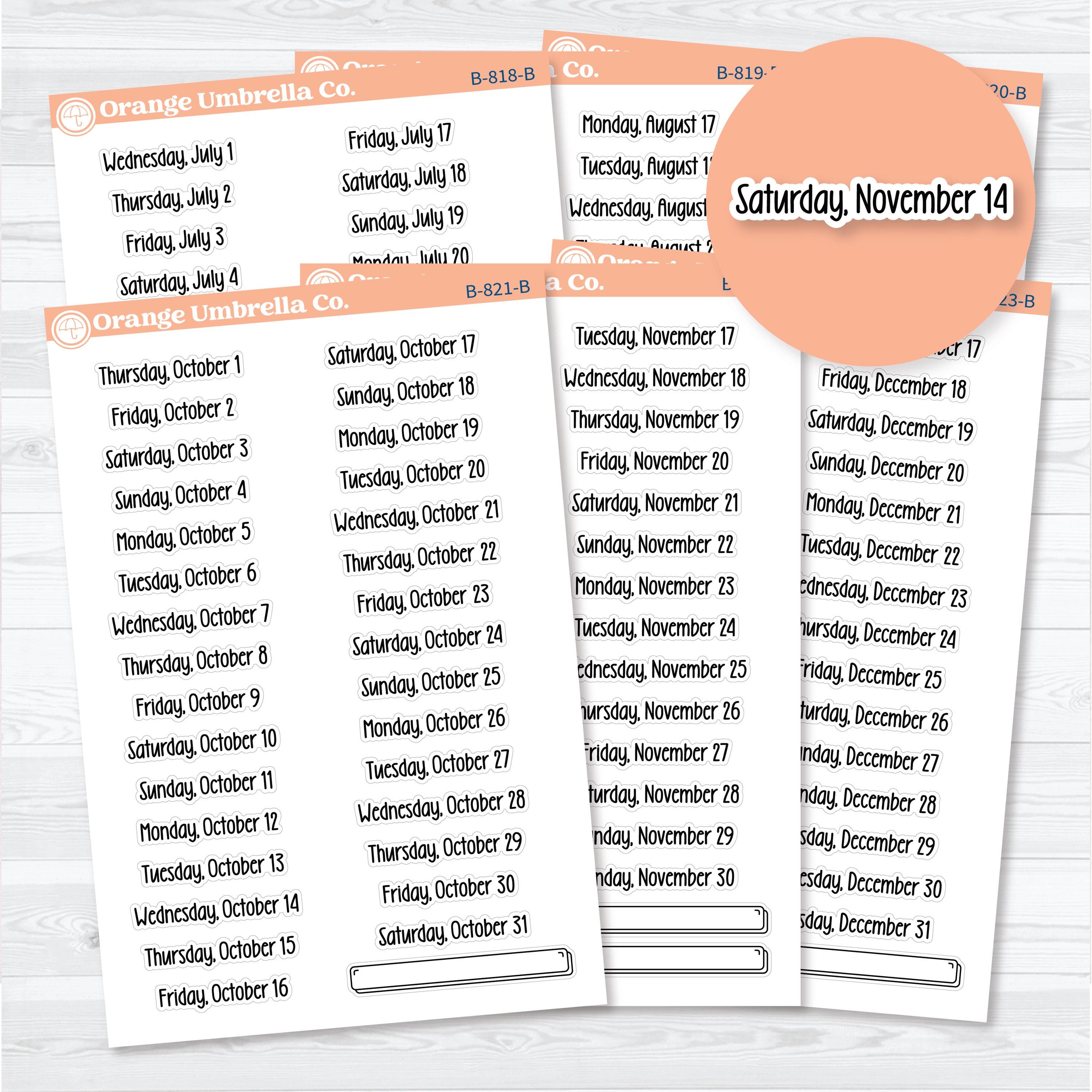 2026 dates of the month planner stickers in F18 font on a white matte sticker sheet