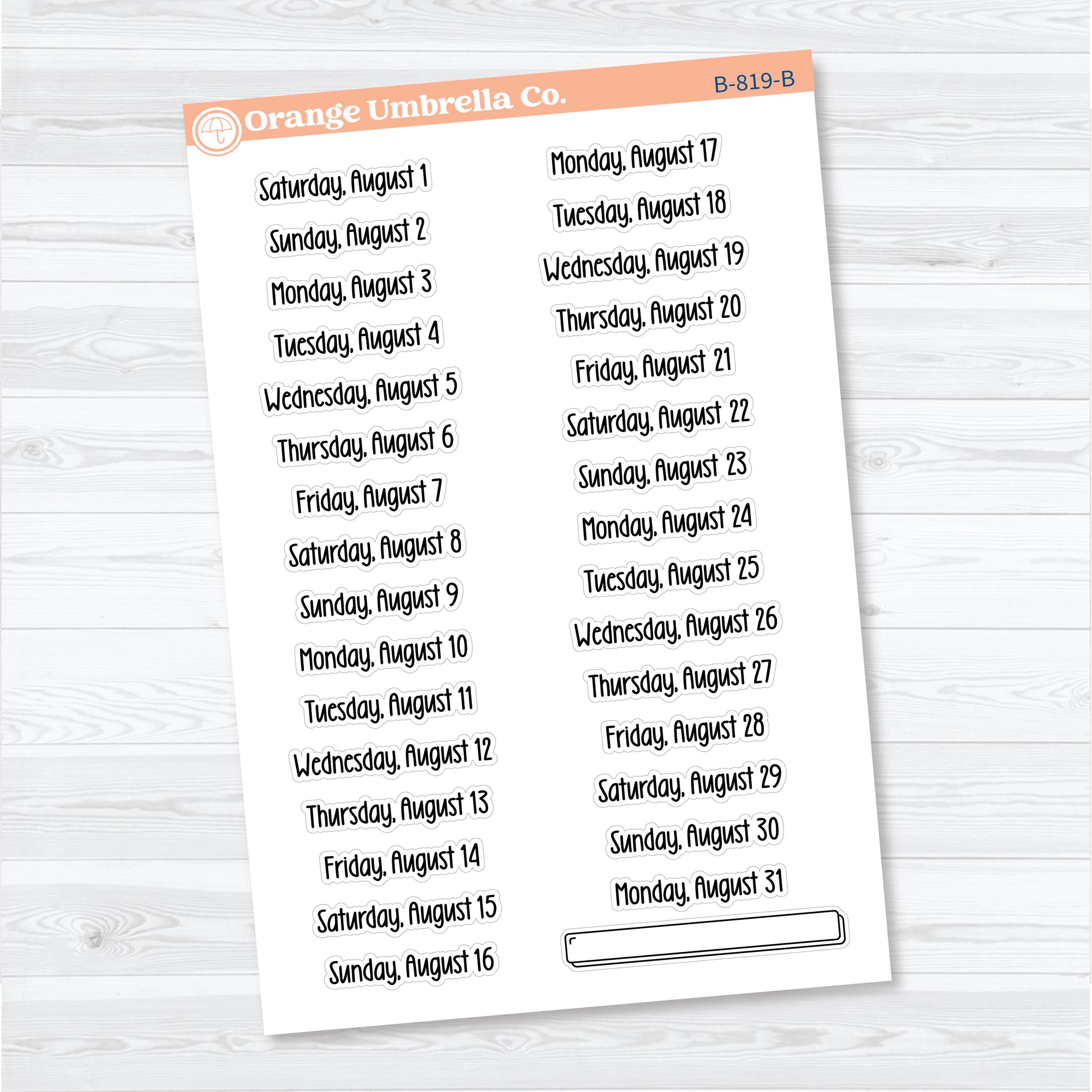2026 Dates of the Month Stickers | F18 | Planner Stickers | B-818–823-B