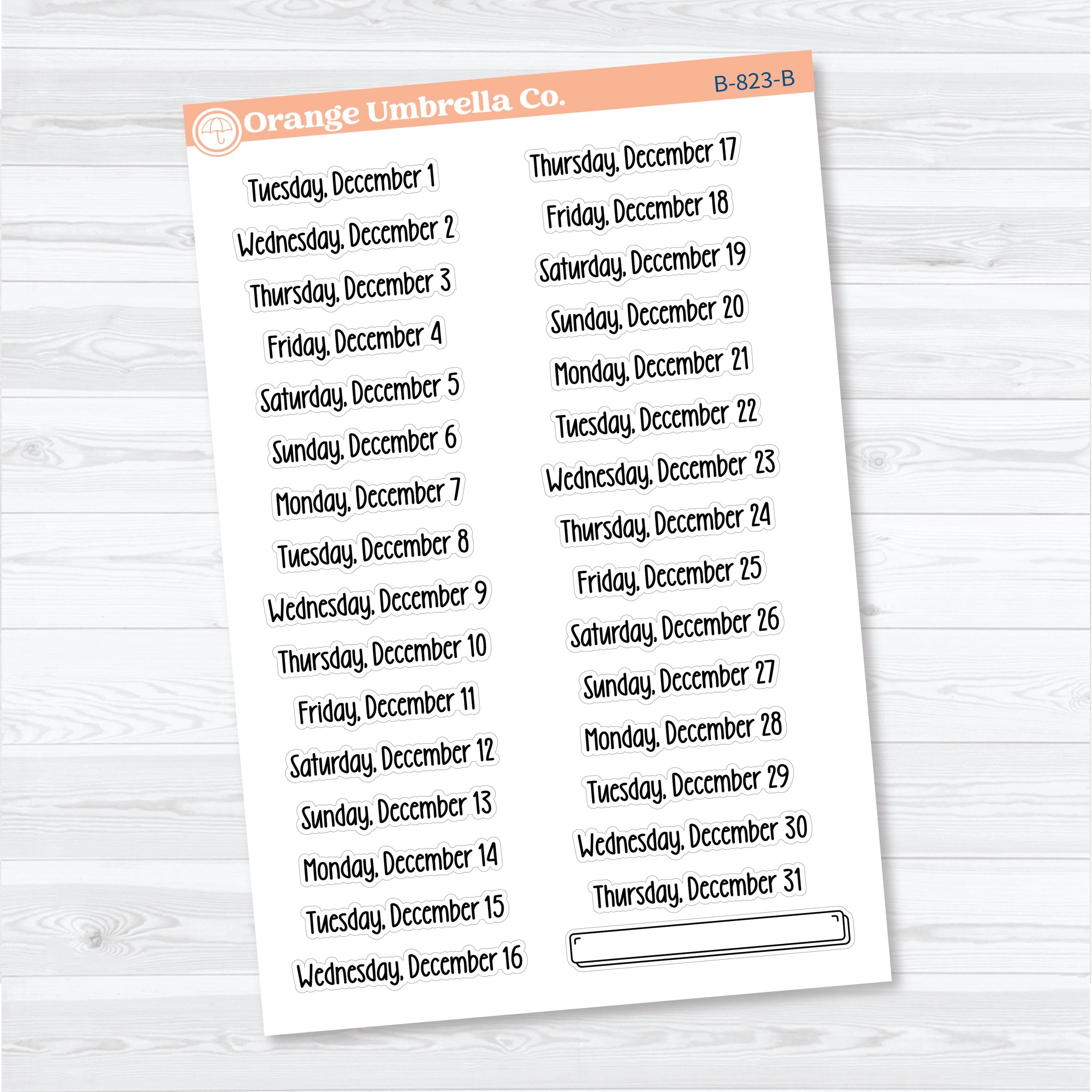 2026 Dates of the Month Stickers | F18 | Planner Stickers | B-818–823-B