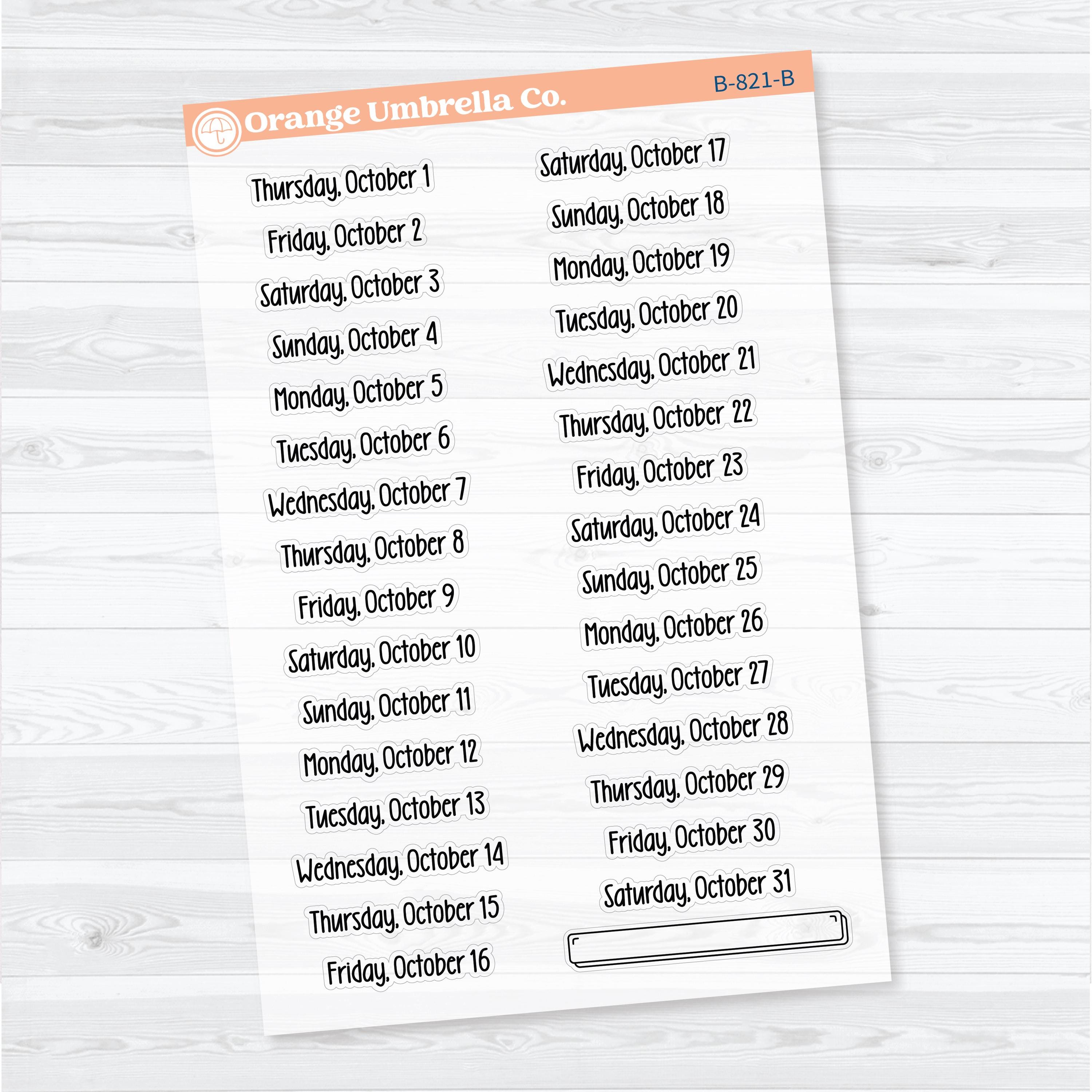2026 Dates of the Month Stickers | F18 | Clear Matte Planner Stickers | B-818–823-BCM