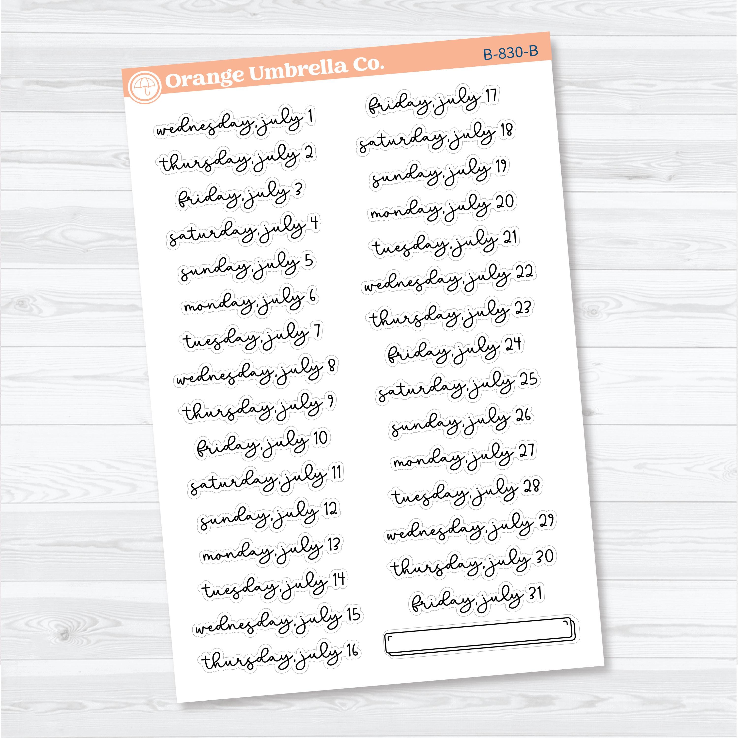 2026 Dates of the Month Stickers | F18 | Planner Stickers | B-830-835-B
