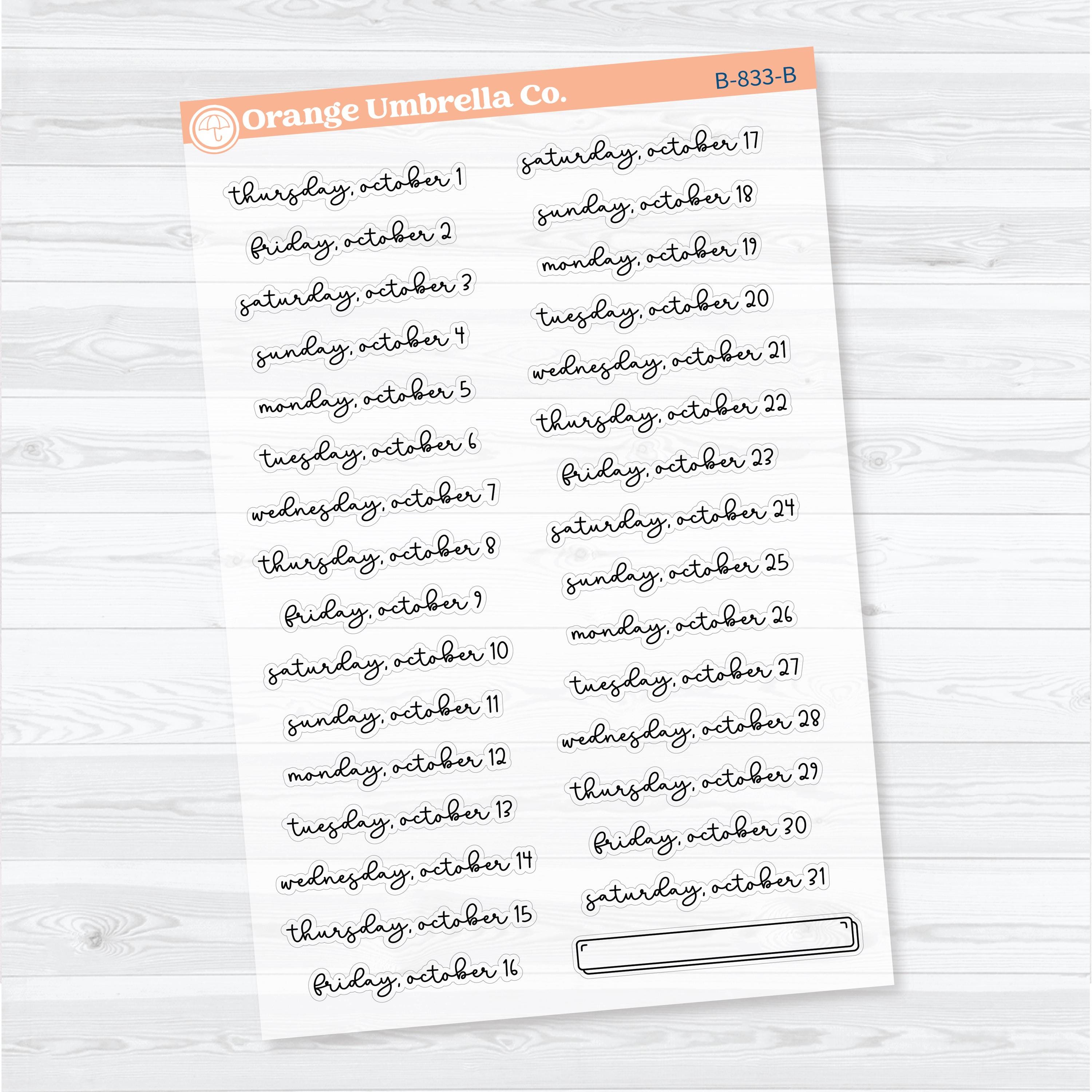 2026 Dates of the Month Stickers | F18 | Clear Matte Planner Stickers | B-830–835-BCM