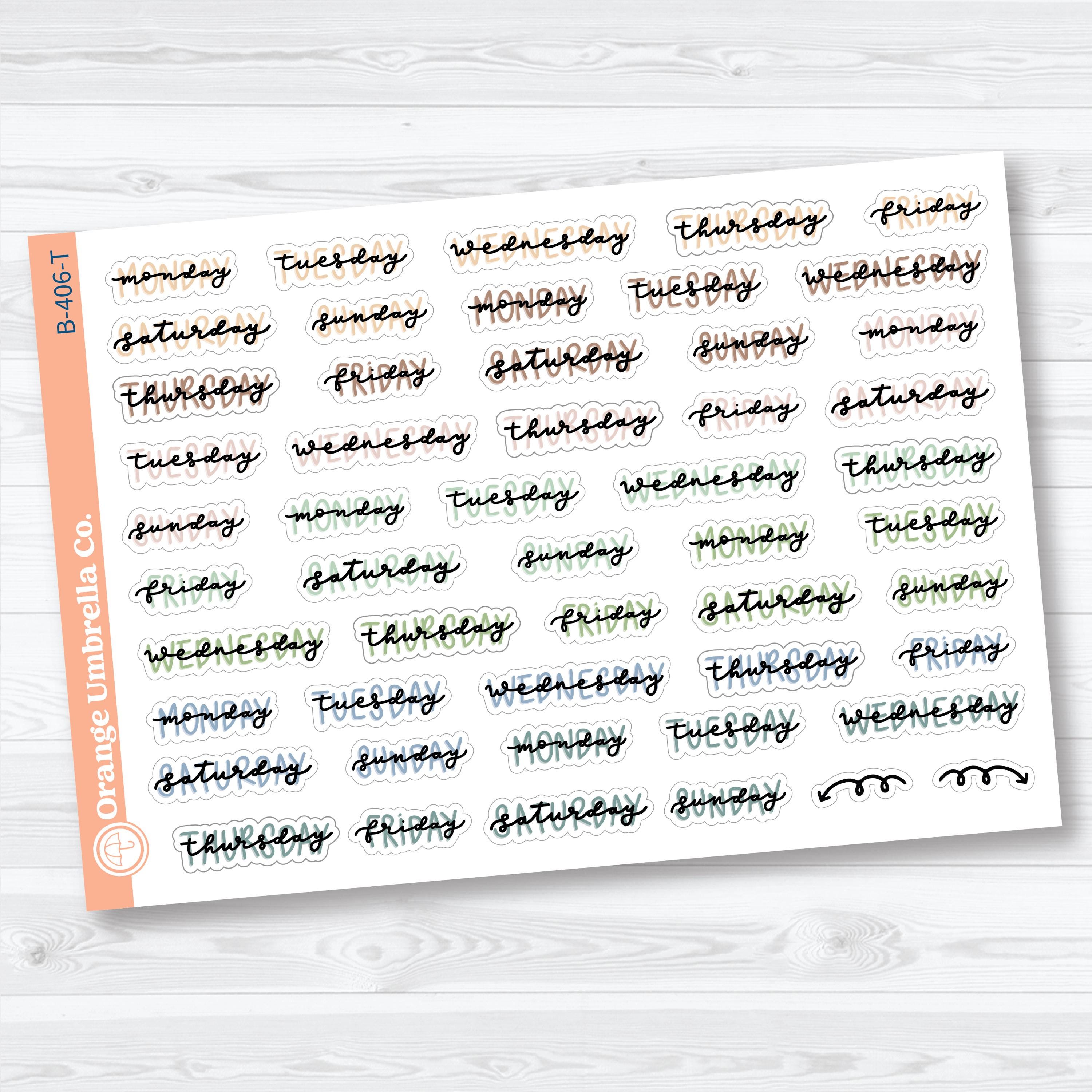Hand Doodled Days of the Week Stickers | Layered Script Planner Stickers | B-406