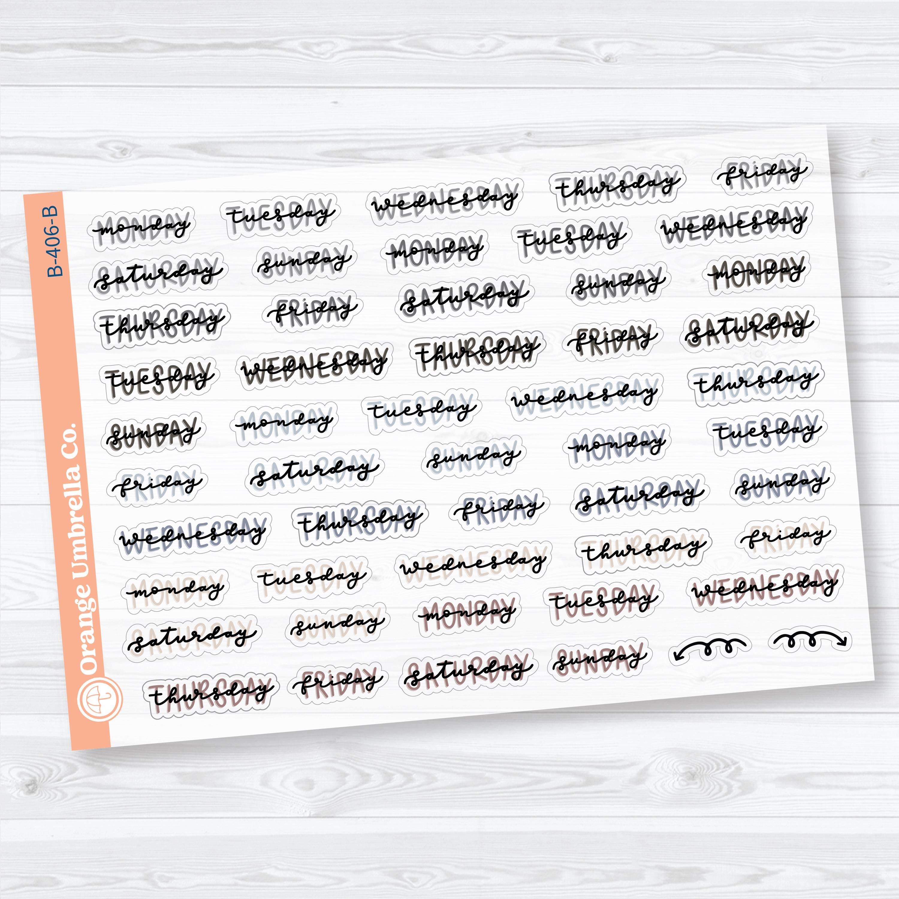 Hand Doodled Days of the Week Stickers | Clear Matte Planner Stickers | B-406-CM