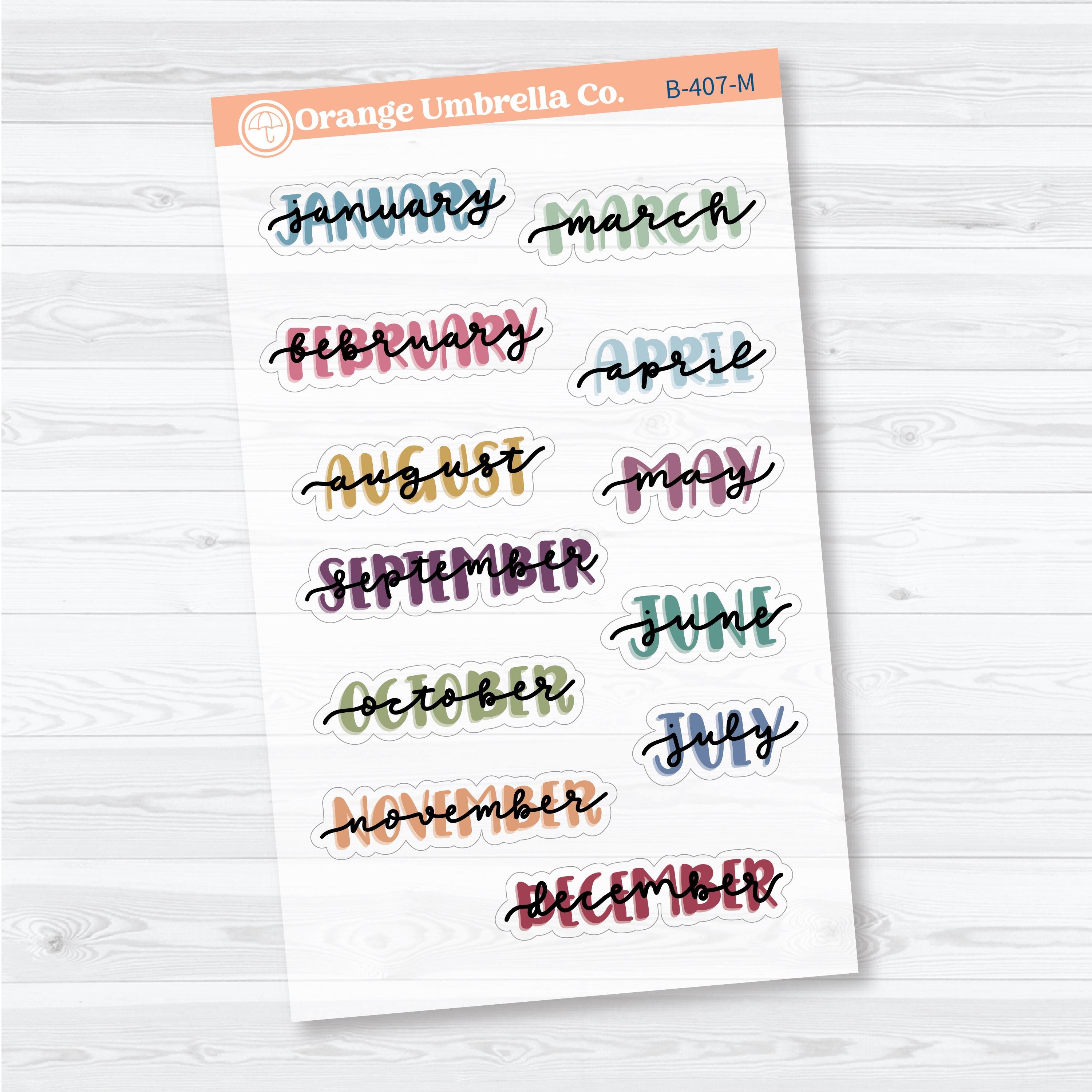 Hand Doodled Months of the Year Stickers | Clear Matte Planner Stickers | B-407-CM