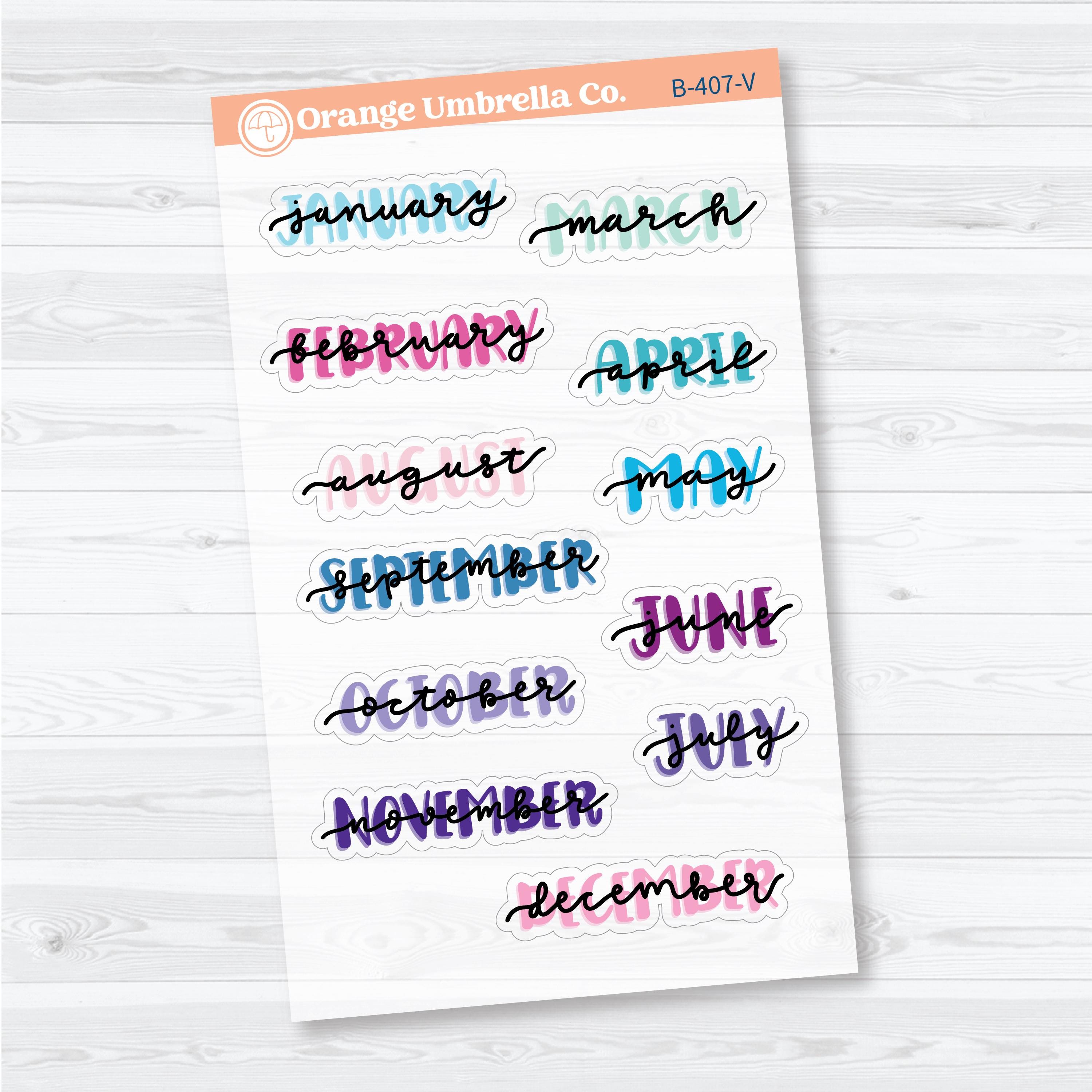 Hand Doodled Months of the Year Stickers | Clear Matte Planner Stickers | B-407-CM