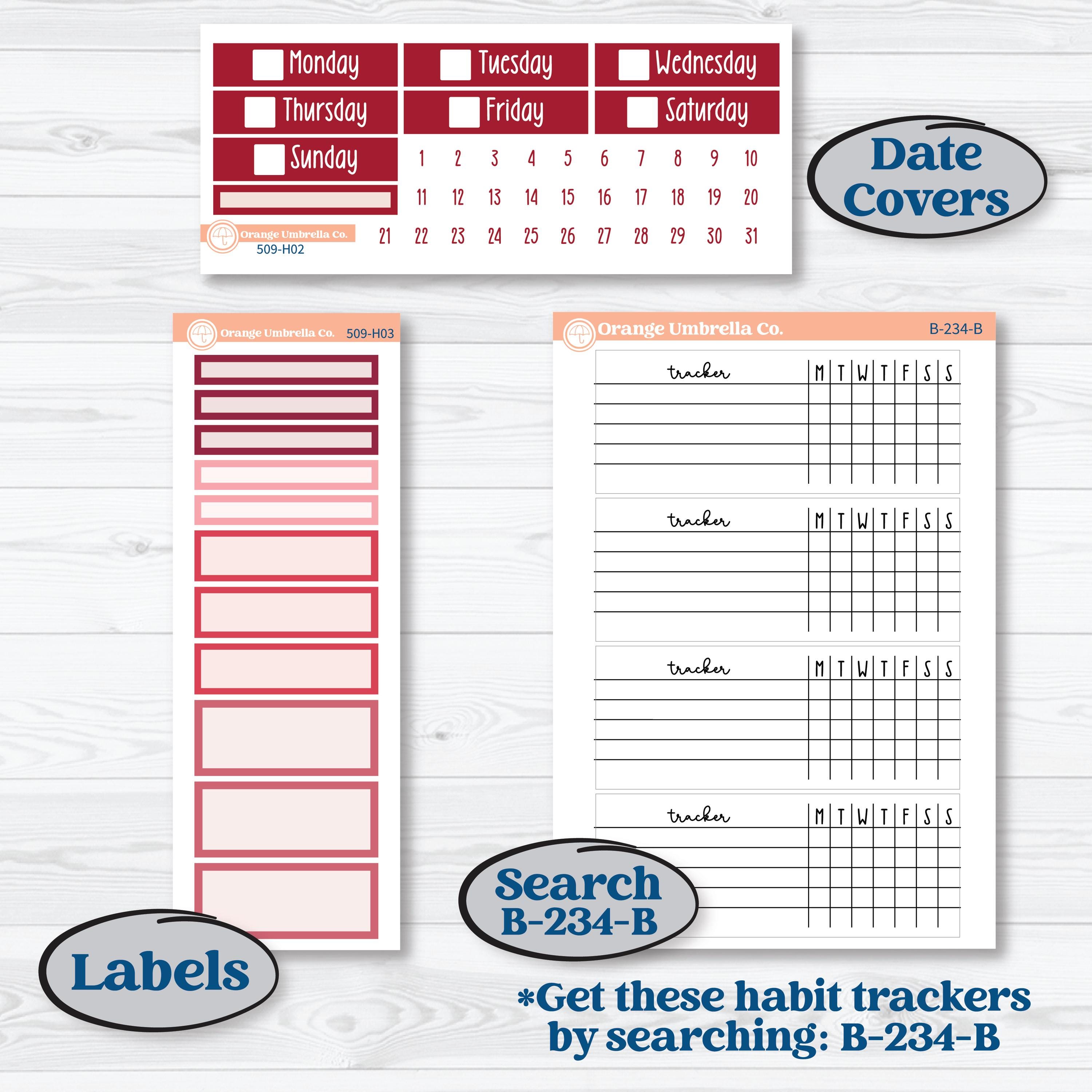 Valentine Book Kit | Plum Vertical Priorities 7x9 Planner Kit Stickers | Romance | KIT-509-H