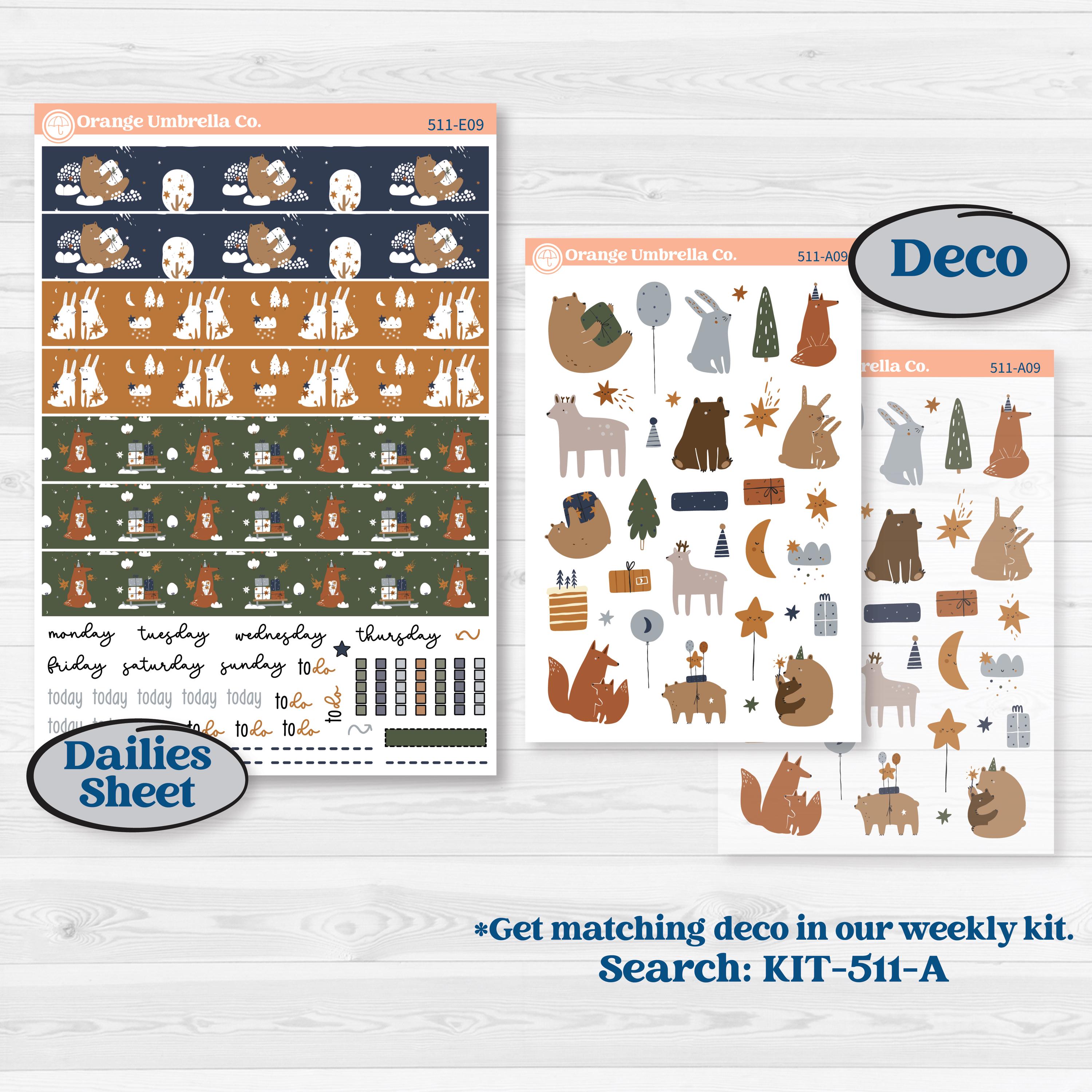 Woodland Birthday Celebration Stickers | Hobonichi Cousin Weekly & Daily Planner Kit Stickers | Confetti | KIT-511-E