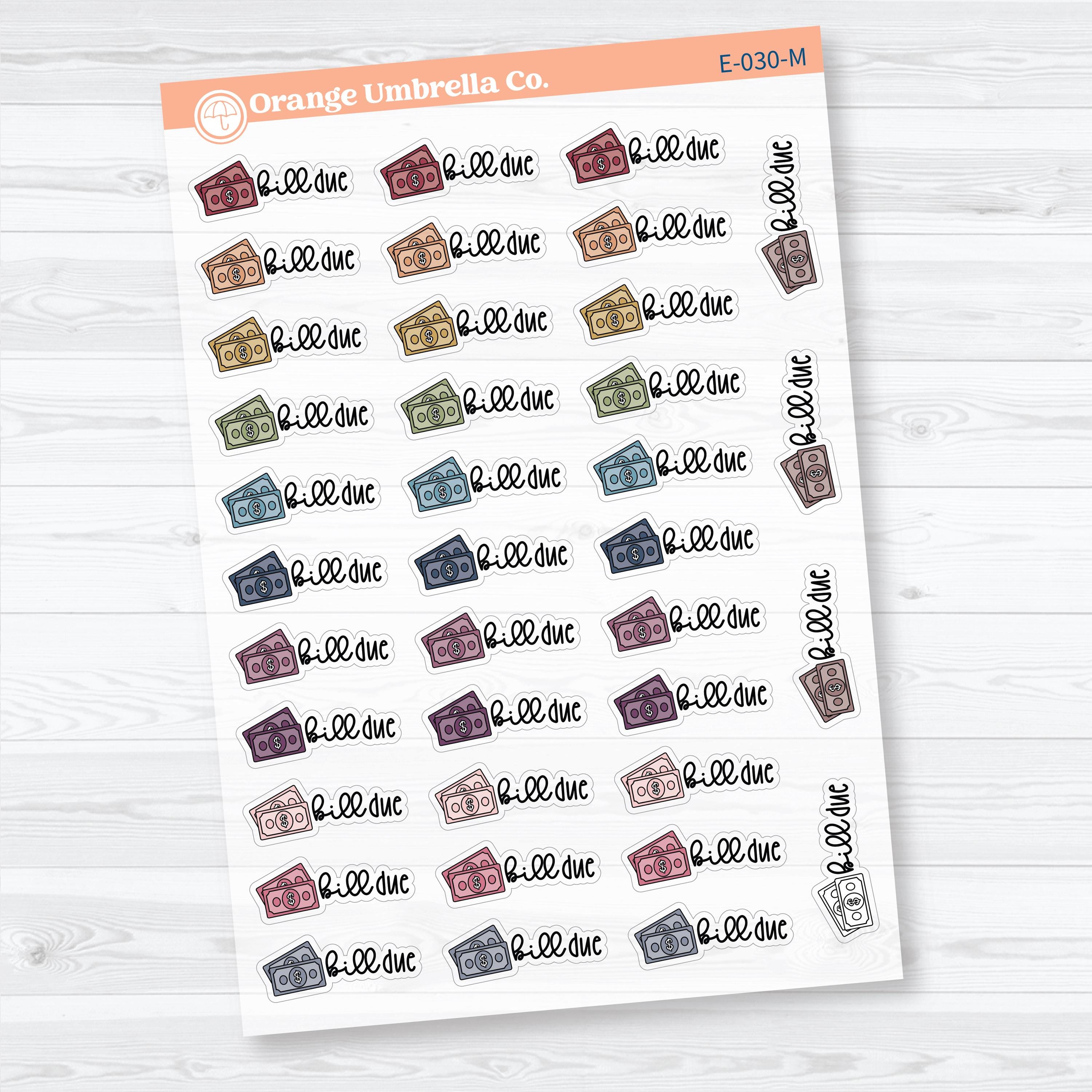 Bill Due F18 Event Labels | Clear Matte Planner Stickers | E-030-CM