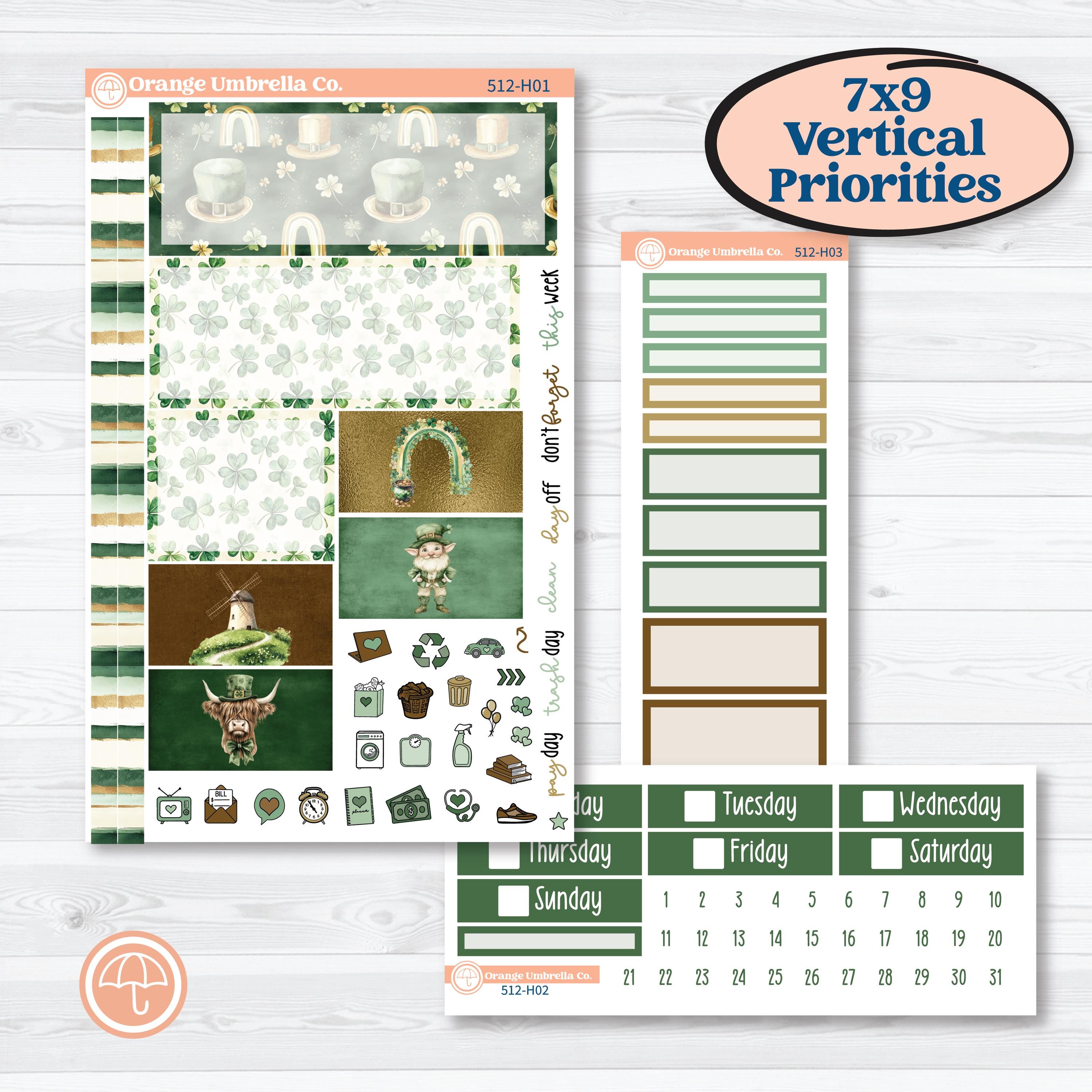 St. Patrick’s Day | Plum Vertical Priorities 7x9 Planner Kit Stickers