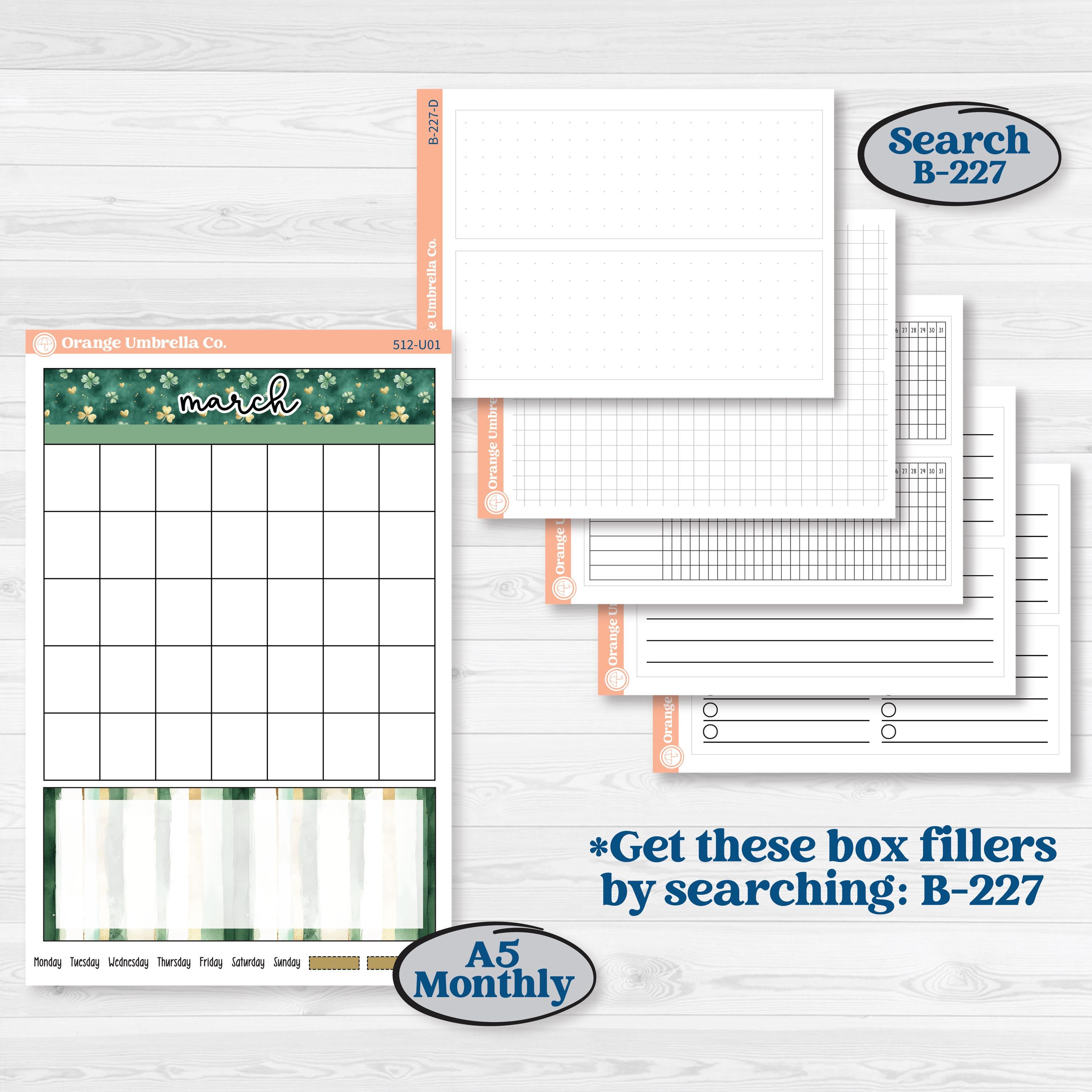 St. Patrick’s Day | A5 or 7x9 Create Your Own Monthly or Dashboard Universal | Monthly & Reading Log Sticker Kit | Emerald Isle | KIT-512-U