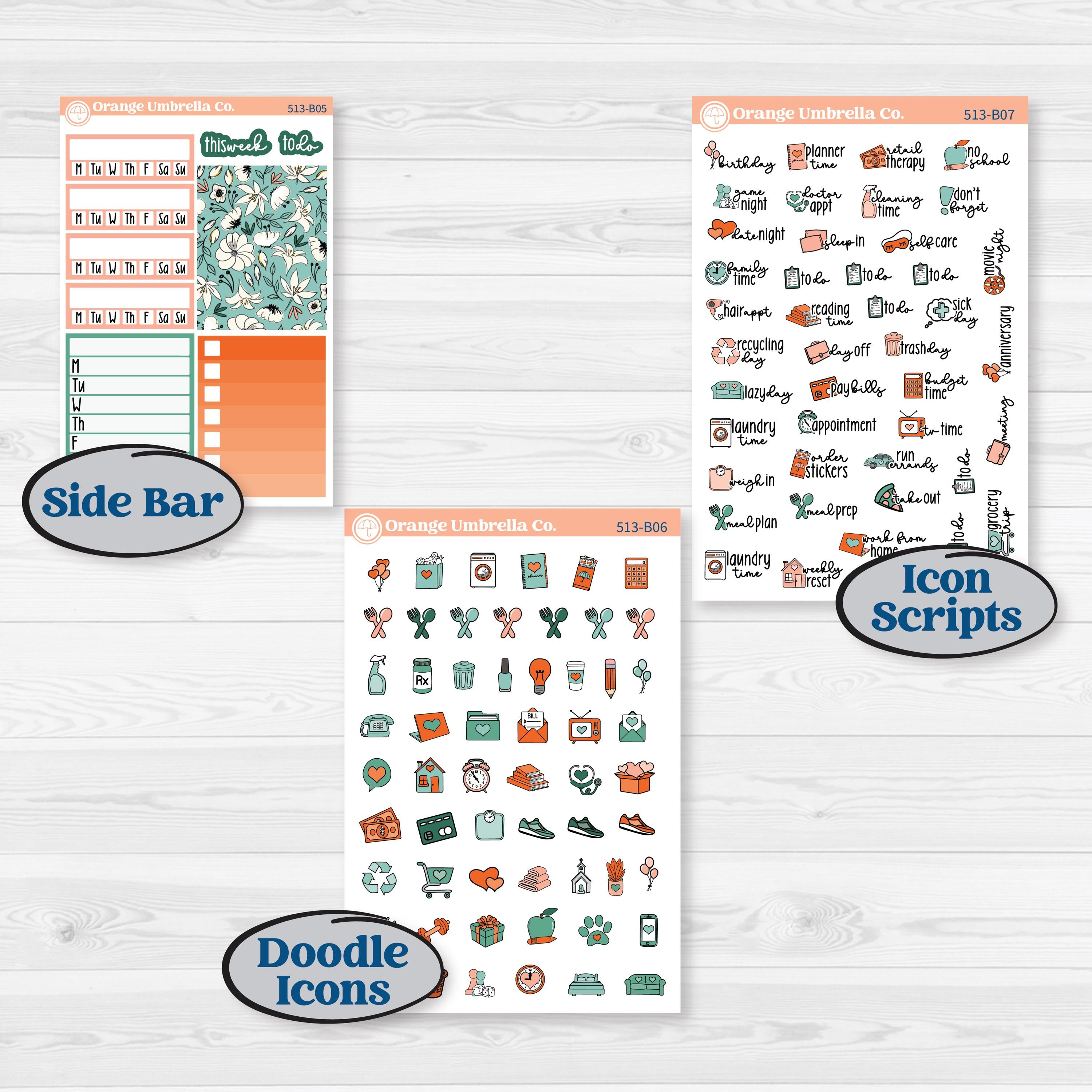 Playful March Florals | Weekly Add-On Planner Kit Stickers | Millie | KIT-513-B
