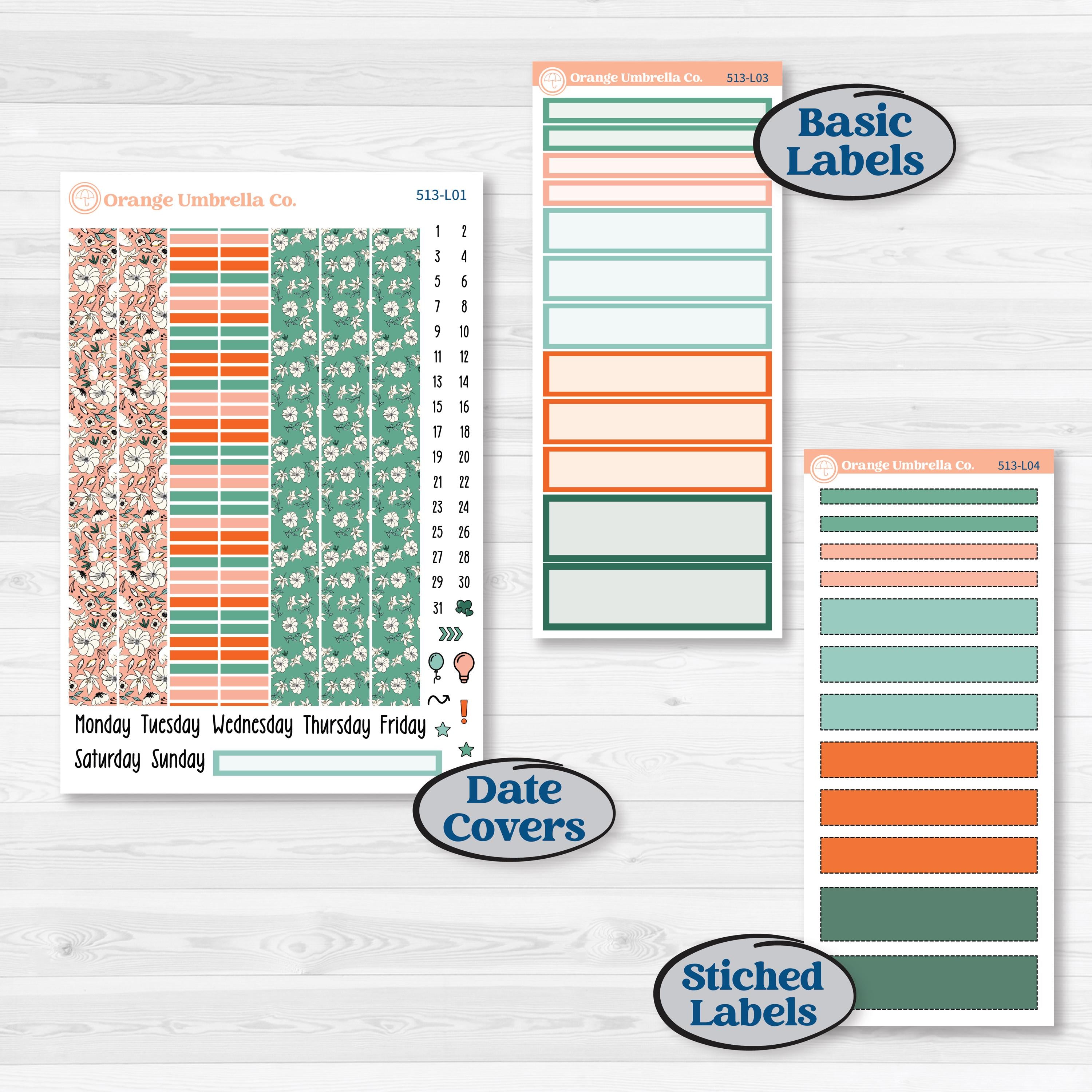 Playful March Florals | 7x9 Plum Daily Planner Kit Stickers | Millie | KIT-513-L
