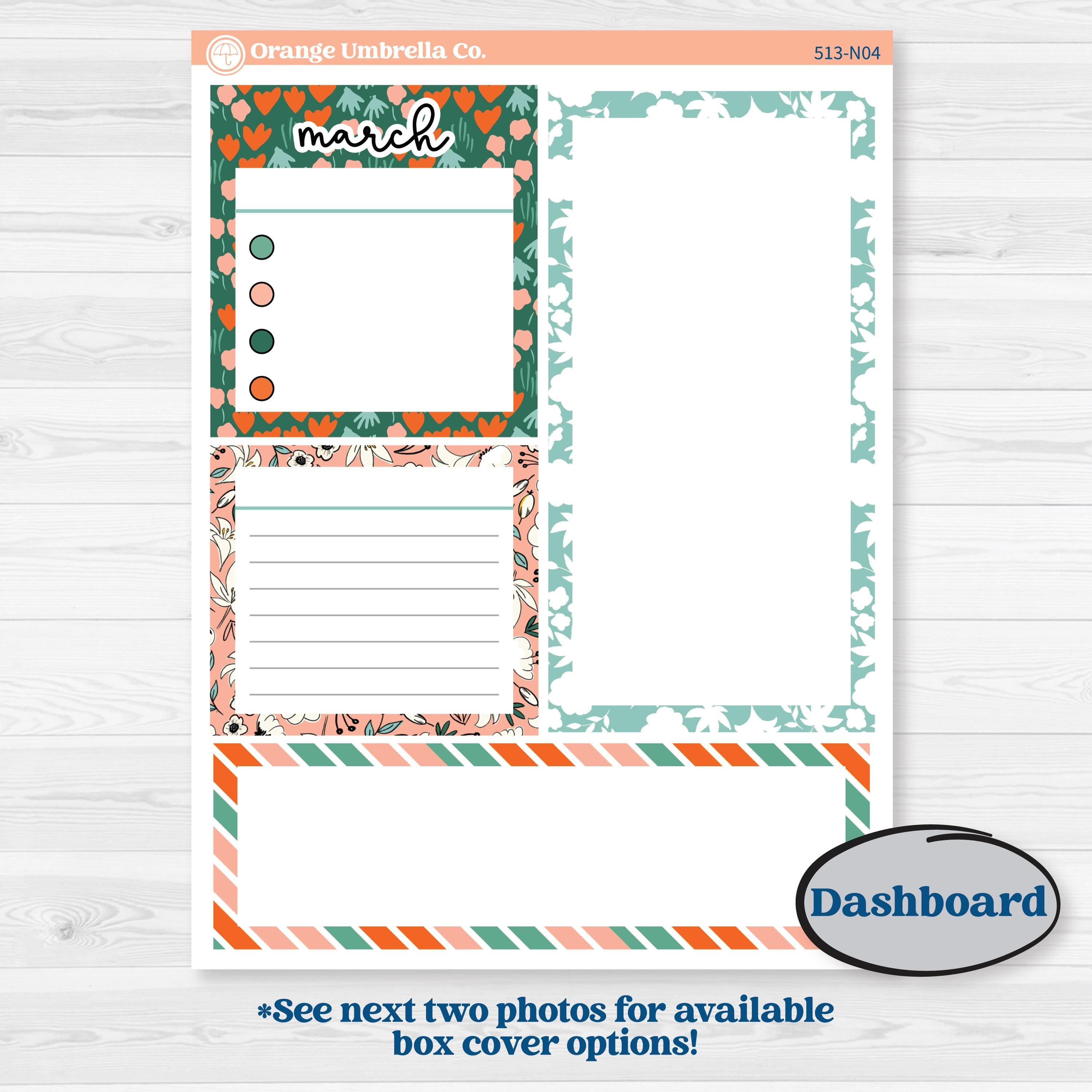 Playful March Florals | 7x9 Erin Condren Life Planner Monthly & Dashboard Sticker Kit | Millie | KIT-513-N