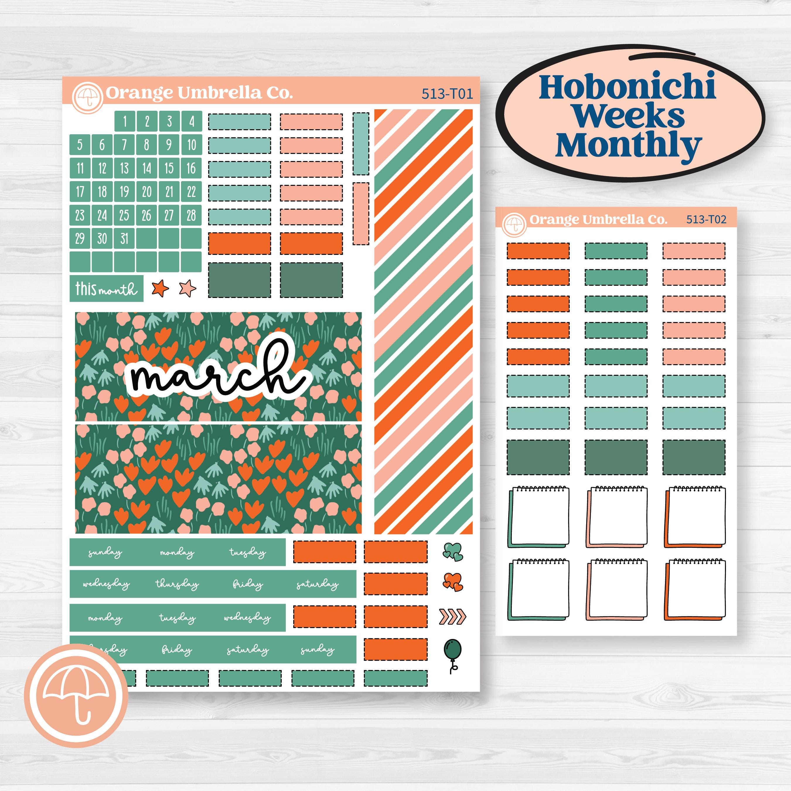 Playful March Florals | Hobonichi Weeks Monthly Planner Kit Stickers | Millie | KIT-513-T