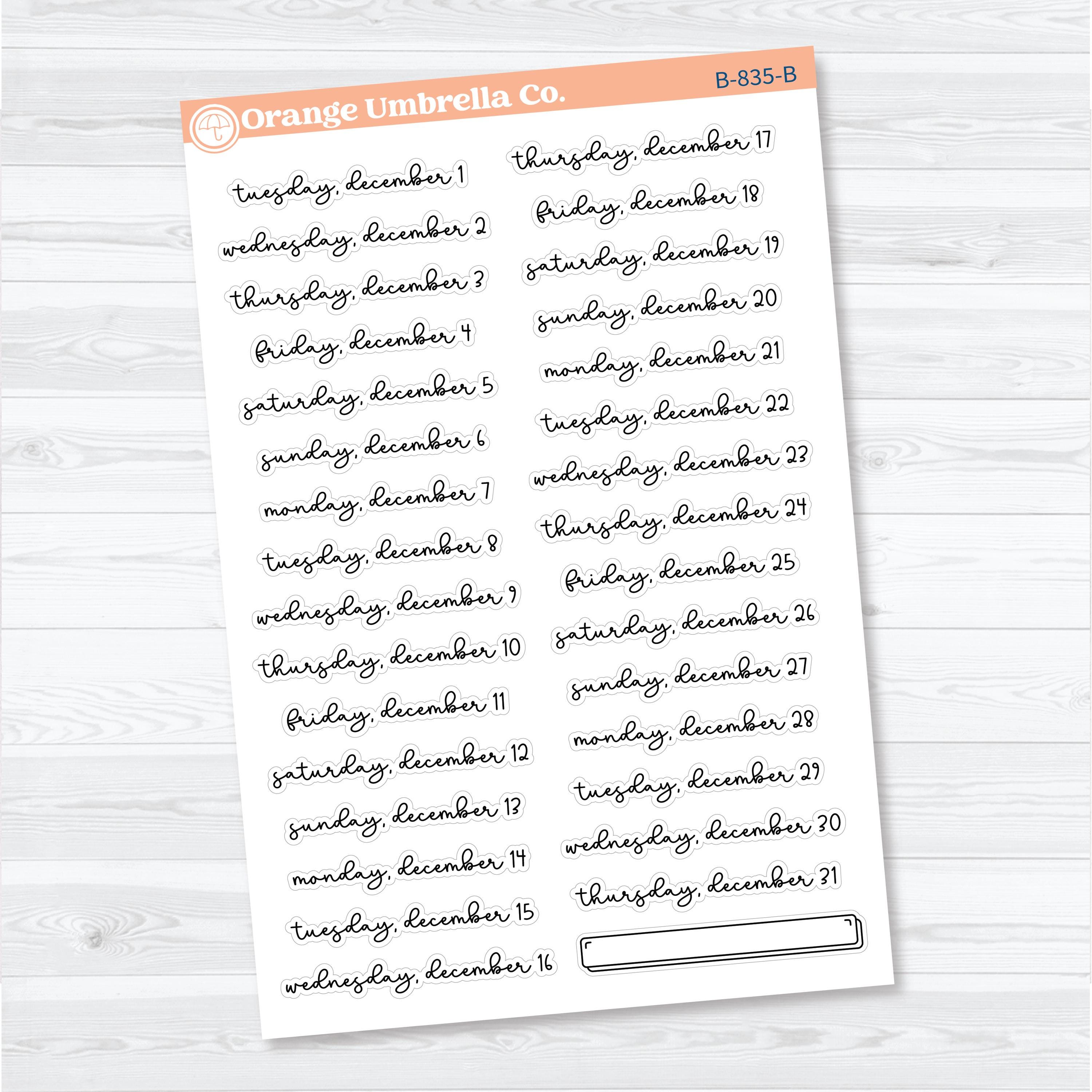 2026 Dates of the Month Stickers | F18 | Planner Stickers | B-830-835-B