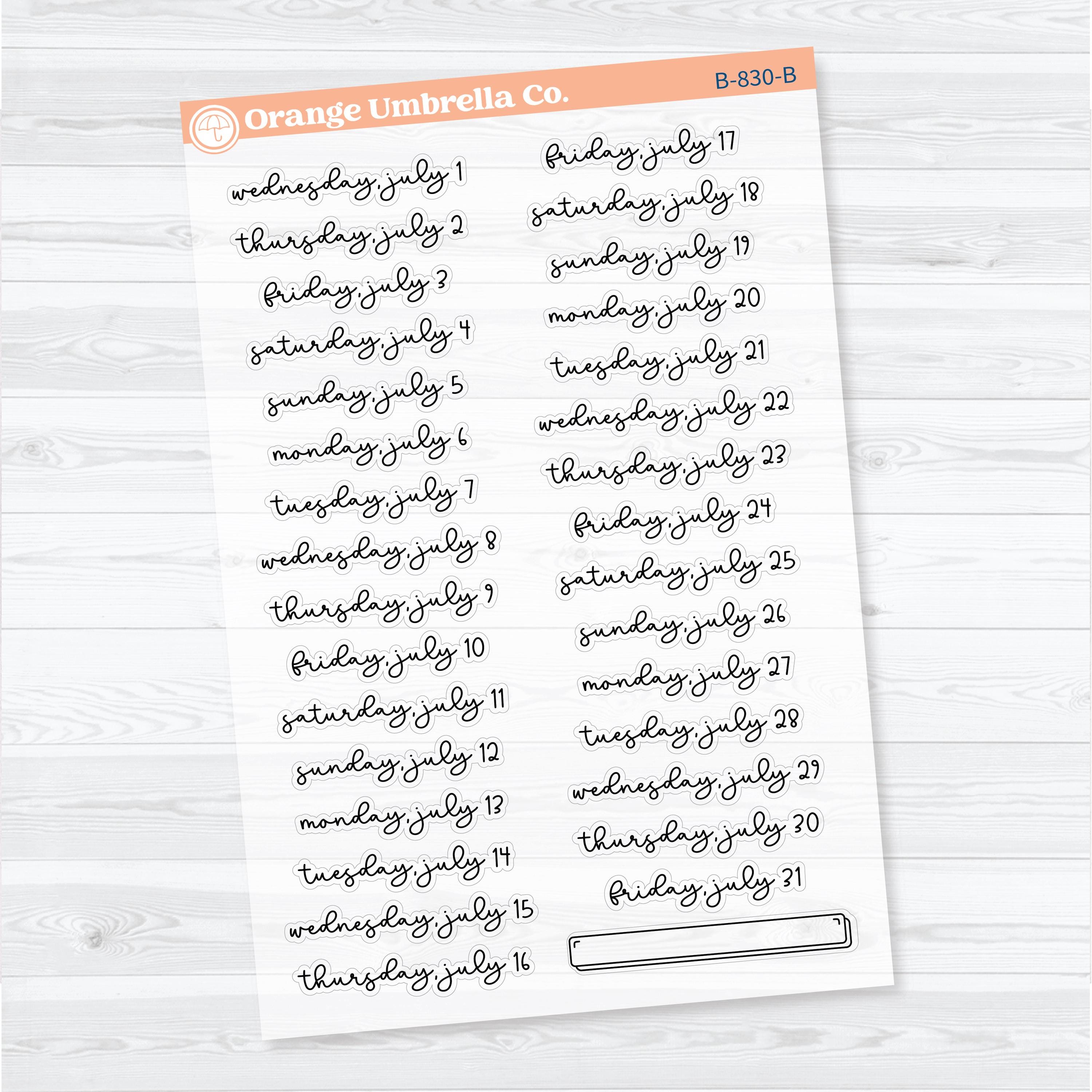 2026 Dates of the Month Stickers | F18 | Clear Matte Planner Stickers | B-830–835-BCM