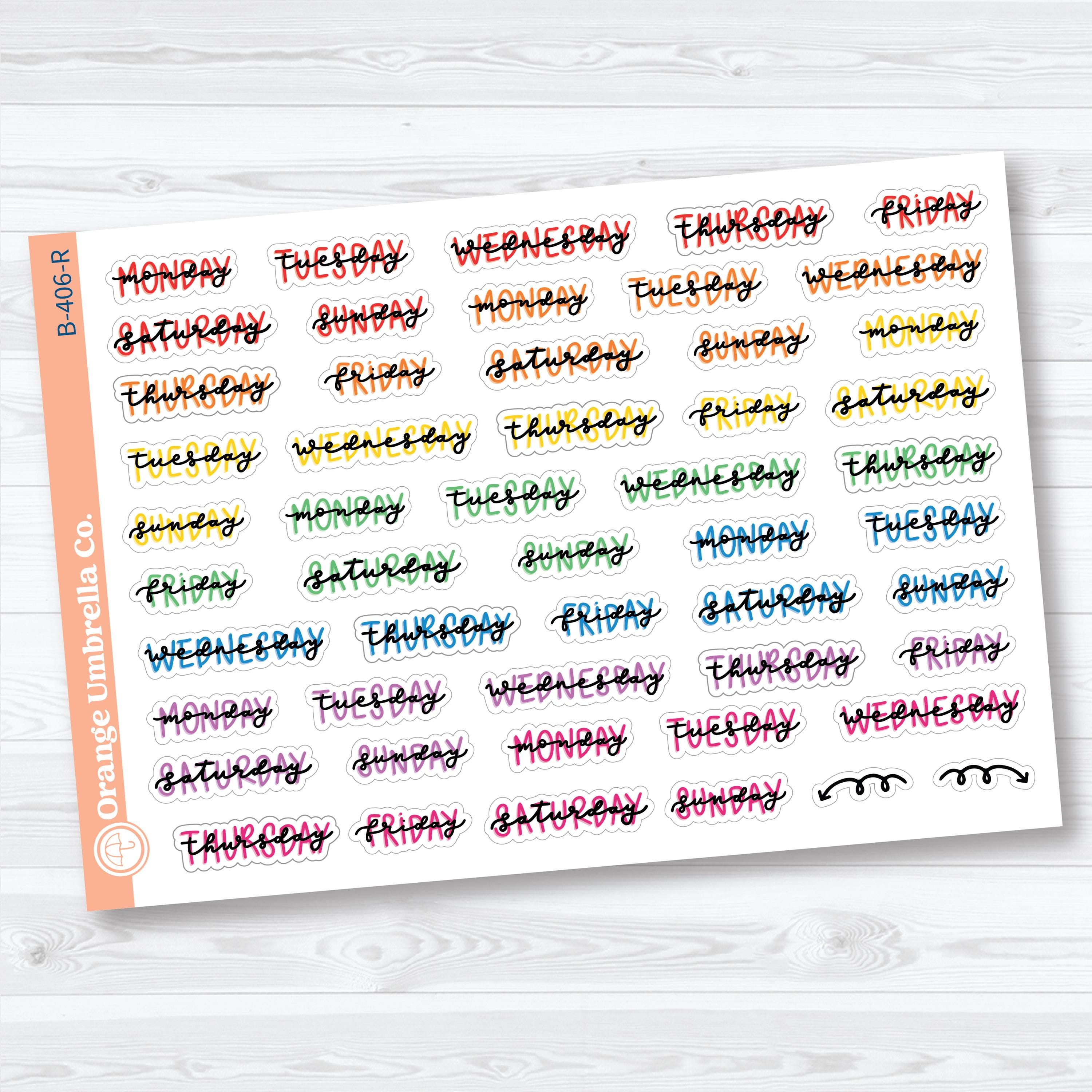 Hand Doodled Days of the Week Stickers | Layered Script Planner Stickers | B-406