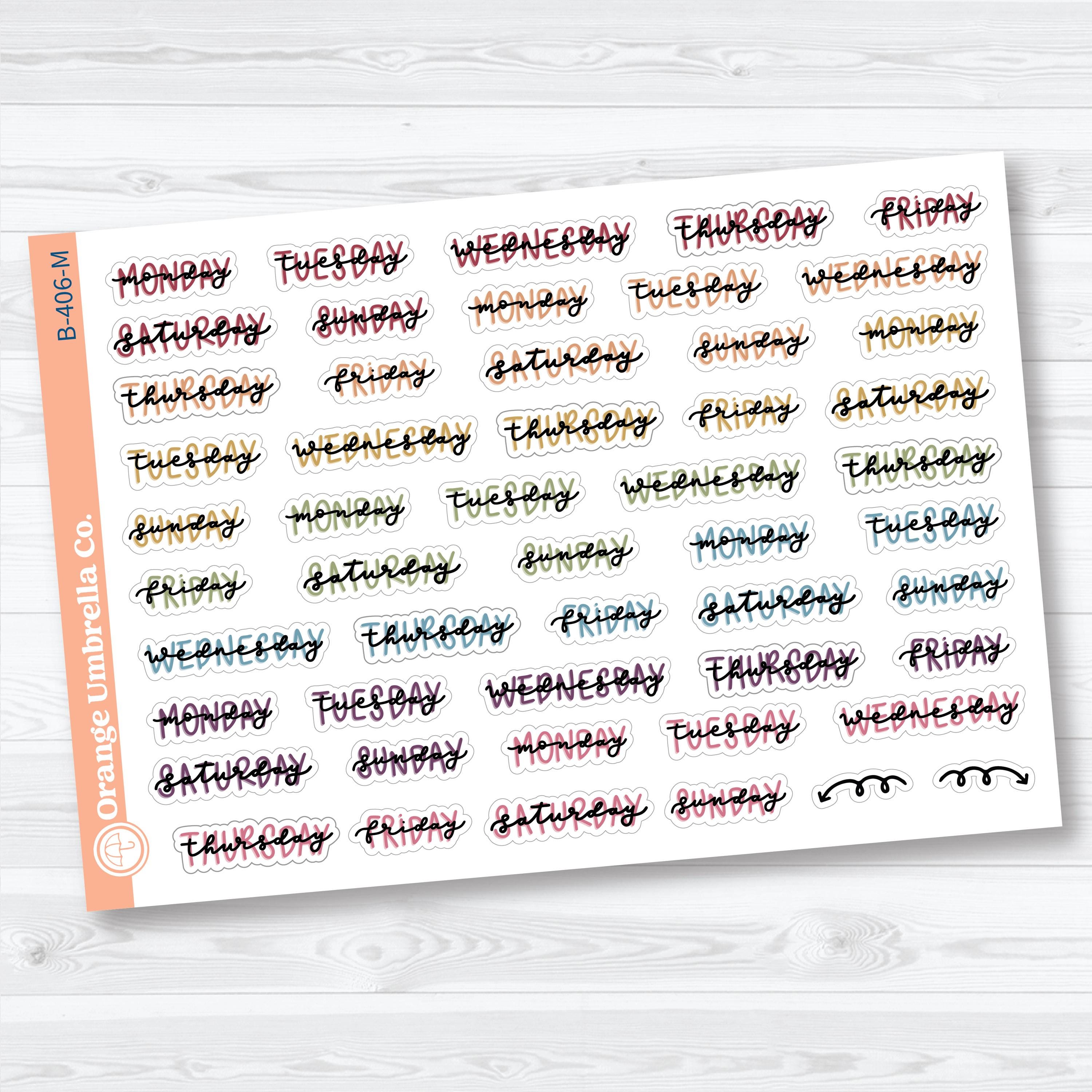 Hand Doodled Days of the Week Stickers | Layered Script Planner Stickers | B-406