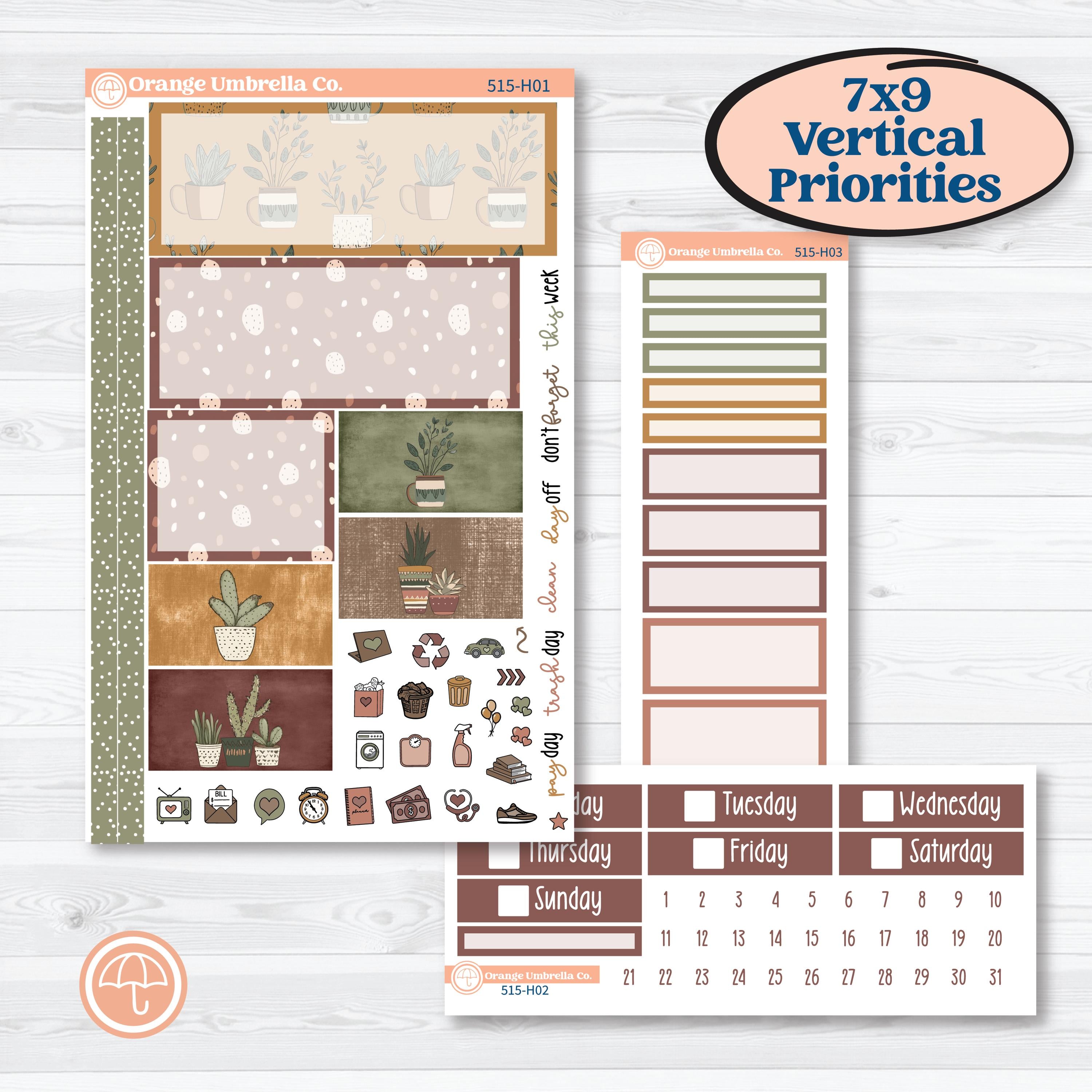 Houseplants & Plants Kit | Plum Vertical Priorities 7x9 Planner Kit Stickers | Aloe There | KIT-515-H