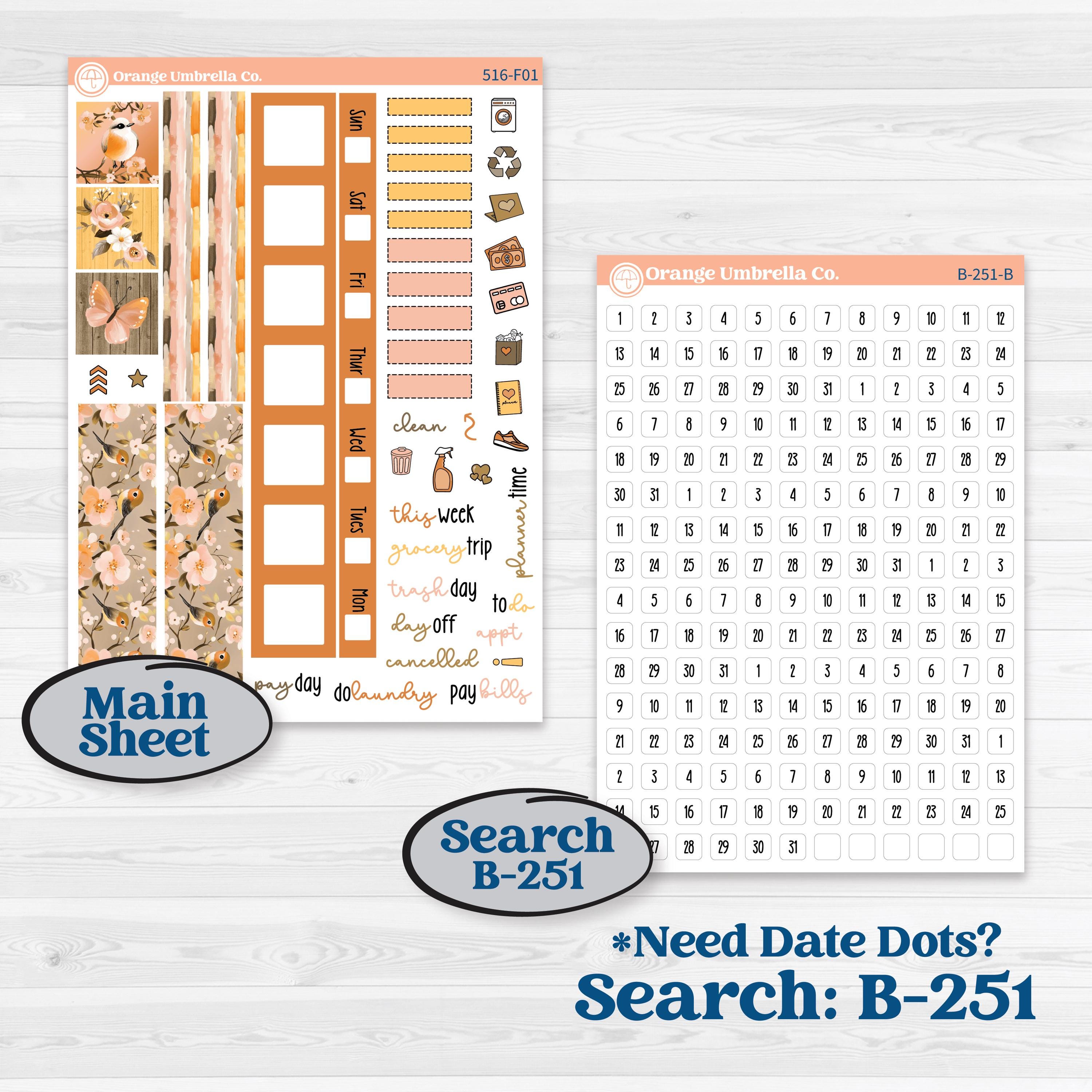 Spring Birds | Hobonichi Weeks Weekly Planner Kit Stickers | Nectar | KIT-516-F