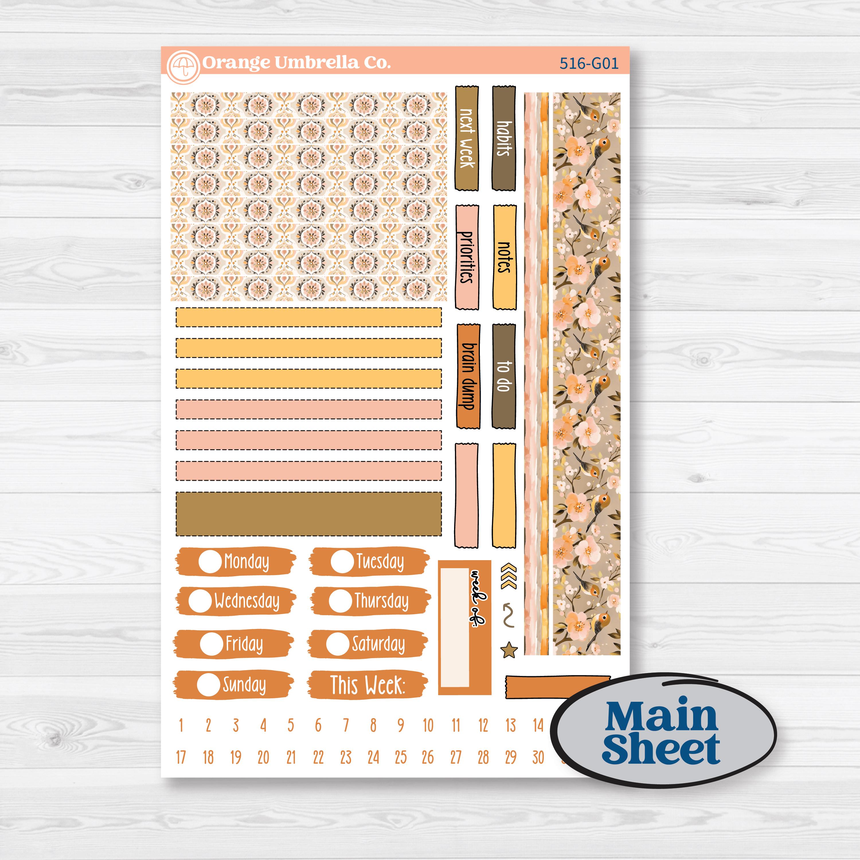 Spring Birds | Erin Condren Weekly Dashboard Planner Kit Stickers | Nectar | KIT-516-G