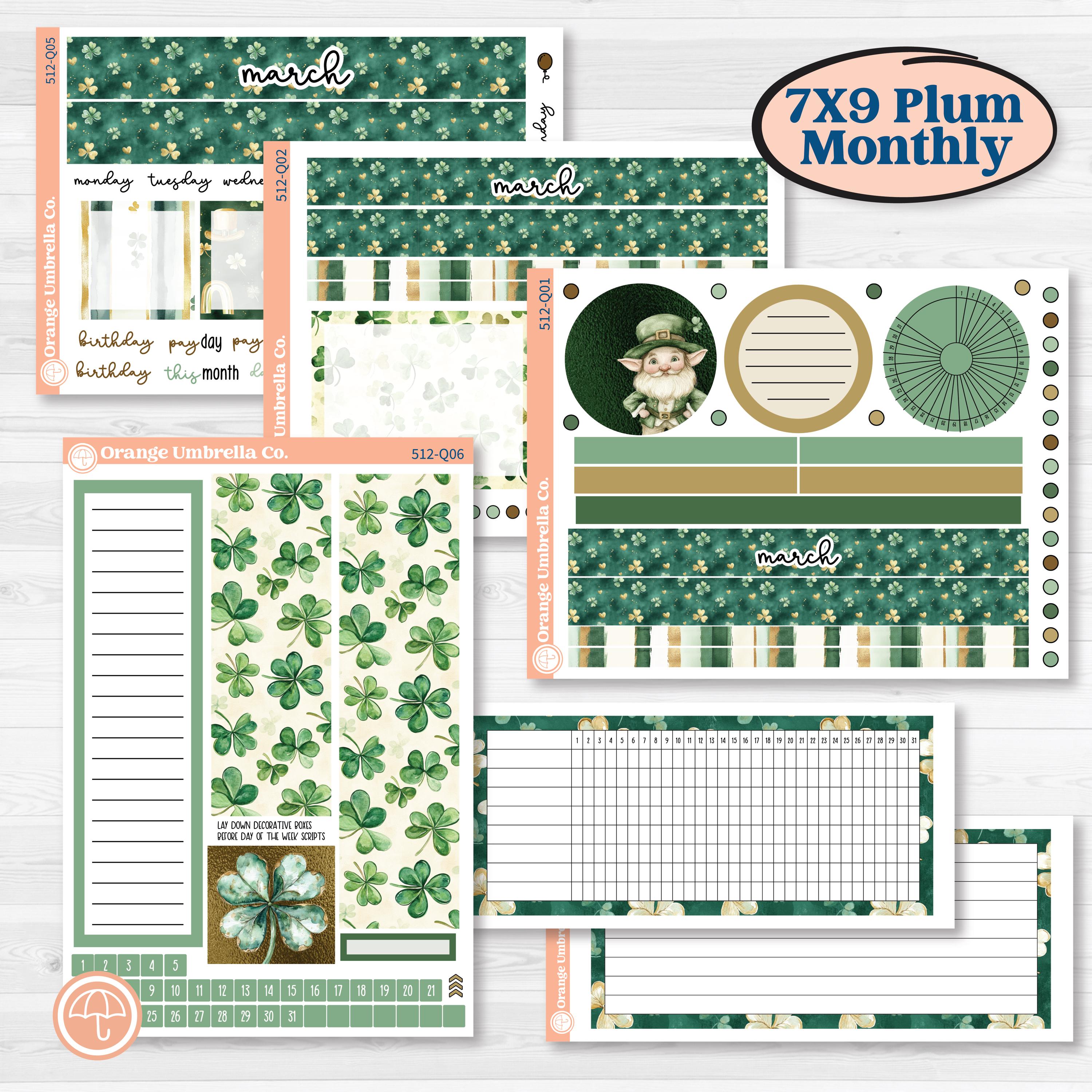 St. Patrick’s Day | 7x9 Plum Monthly & Dashboard Planner Kit Stickers | Emerald Isle | KIT-512-Q