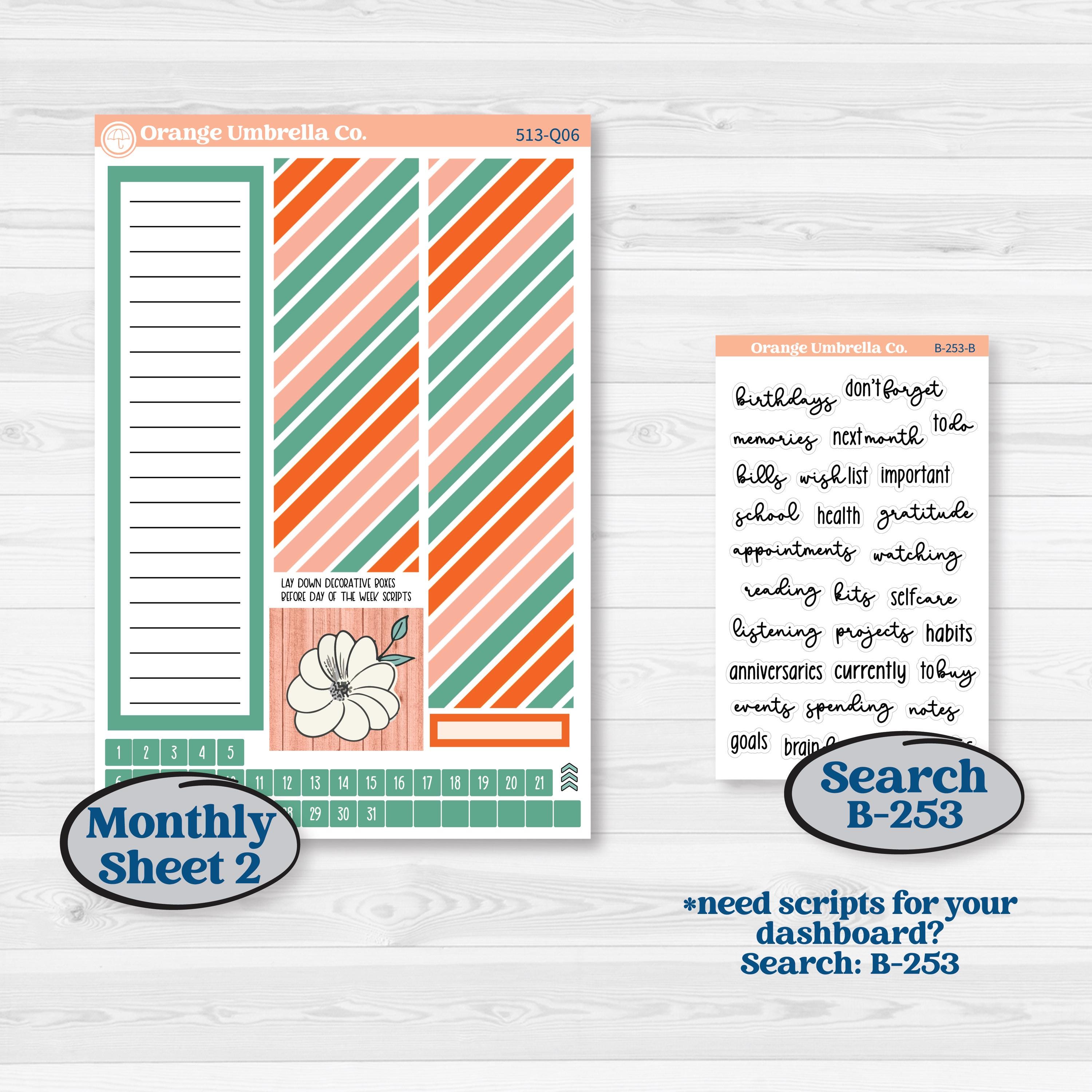 Playful March Florals | 7x9 Plum Monthly & Dashboard Planner Kit Stickers | Millie | KIT-513-Q