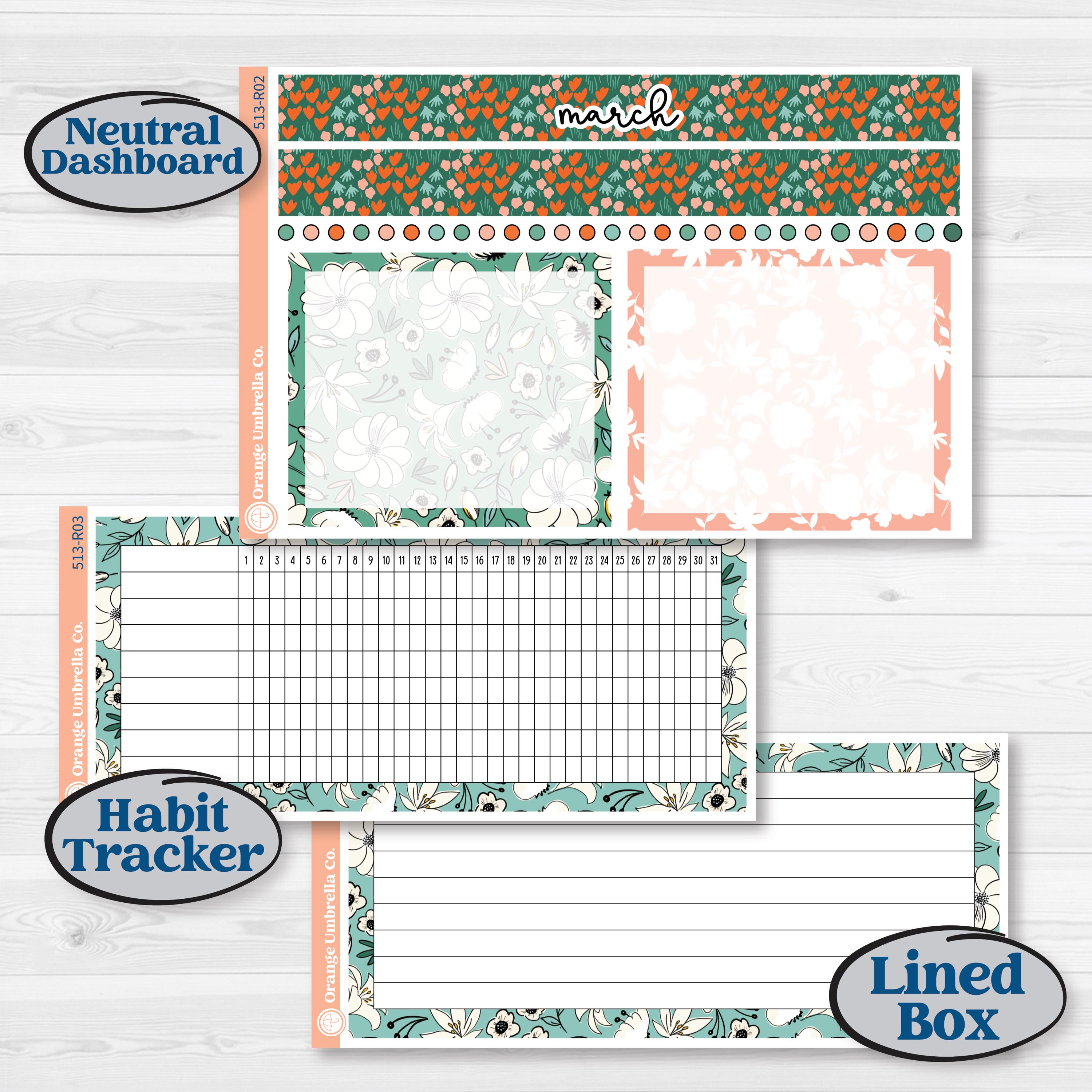Playful March Florals | 8.5x11 Plum Monthly & Dashboard Planner Kit Stickers | Millie | KIT-513-R