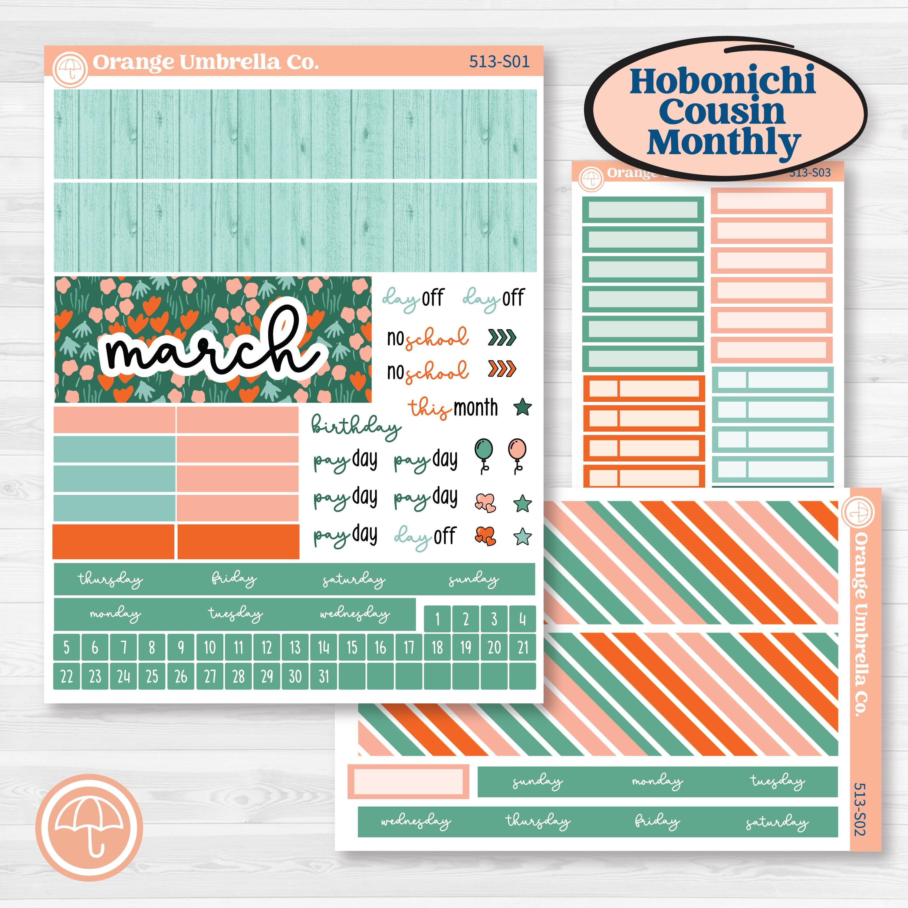 Playful March Florals | Hobonichi Cousin Monthly Planner Kit Stickers | Millie | KIT-513-S
