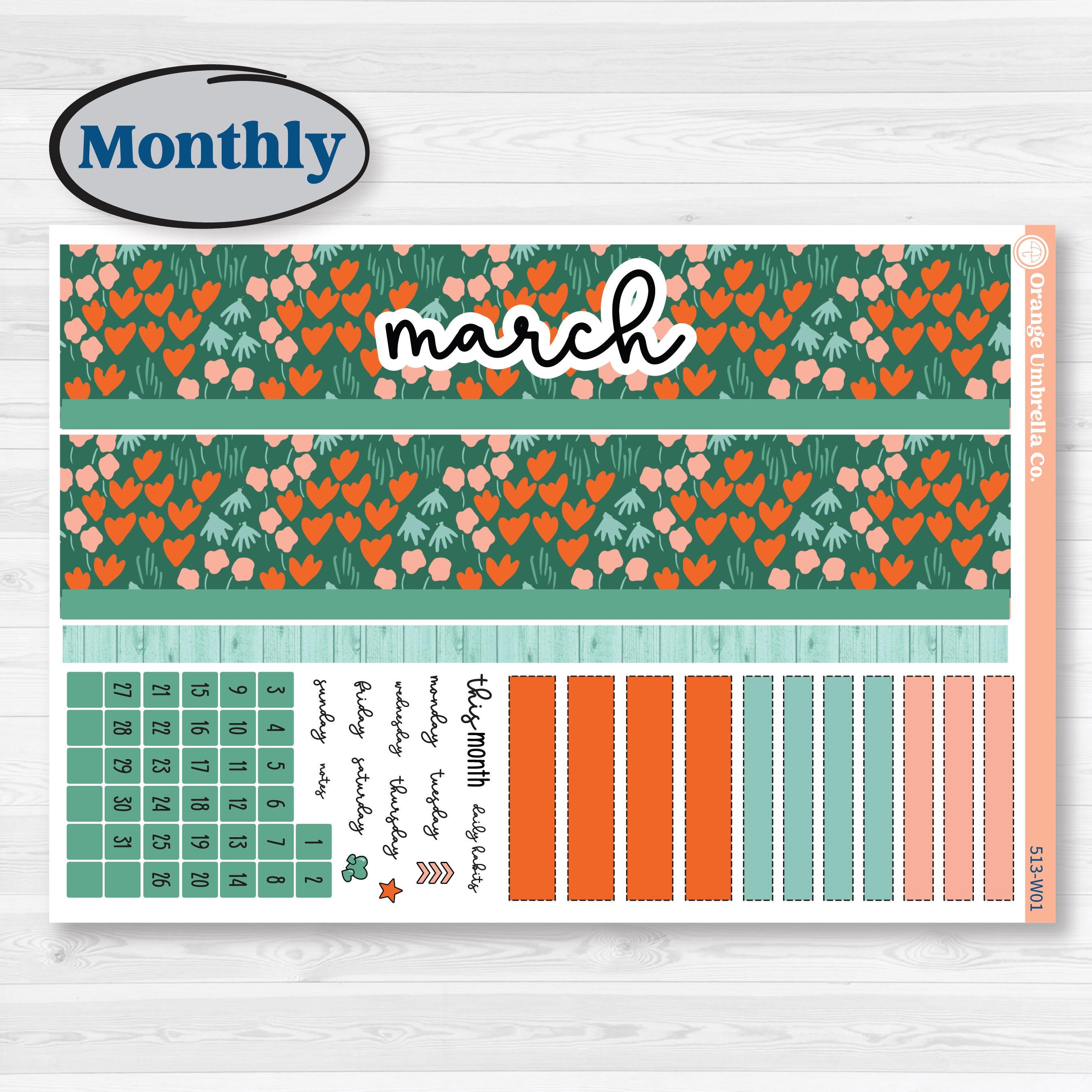Playful March Florals | Laurel Denise Scout Large Planner Kit Stickers | Millie | KIT-513-W