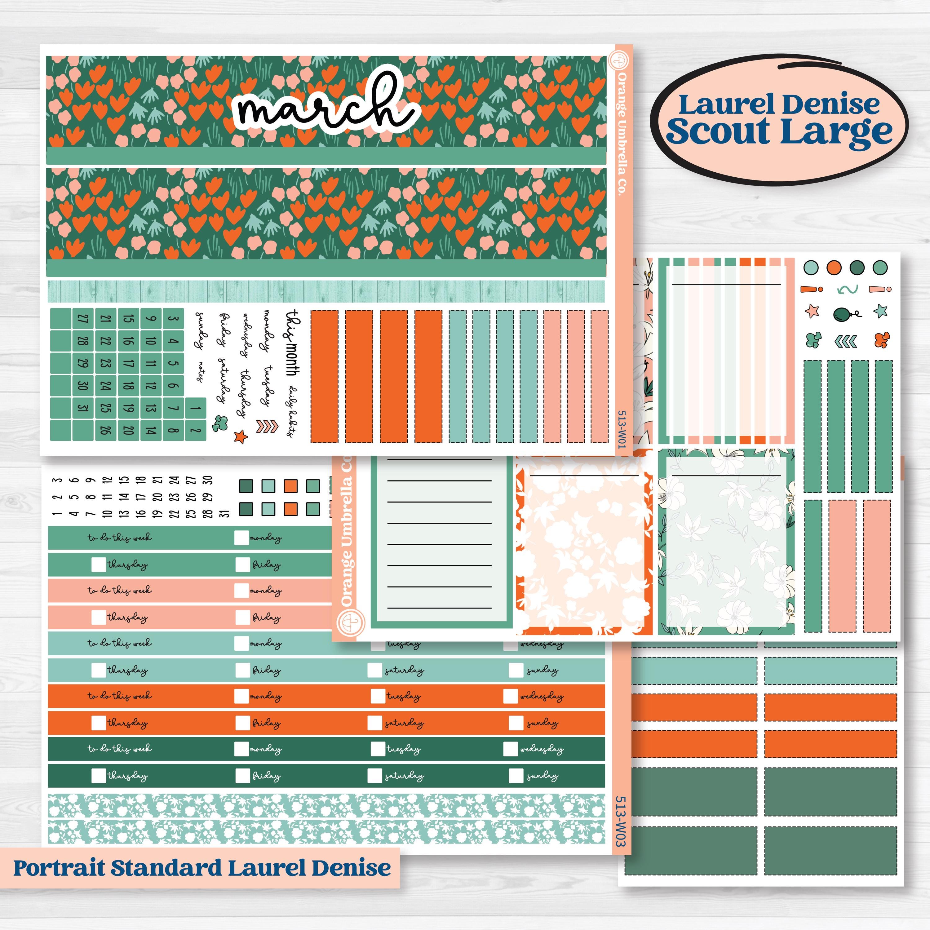 Playful March Florals | Laurel Denise Scout Large Planner Kit Stickers | Millie | KIT-513-W