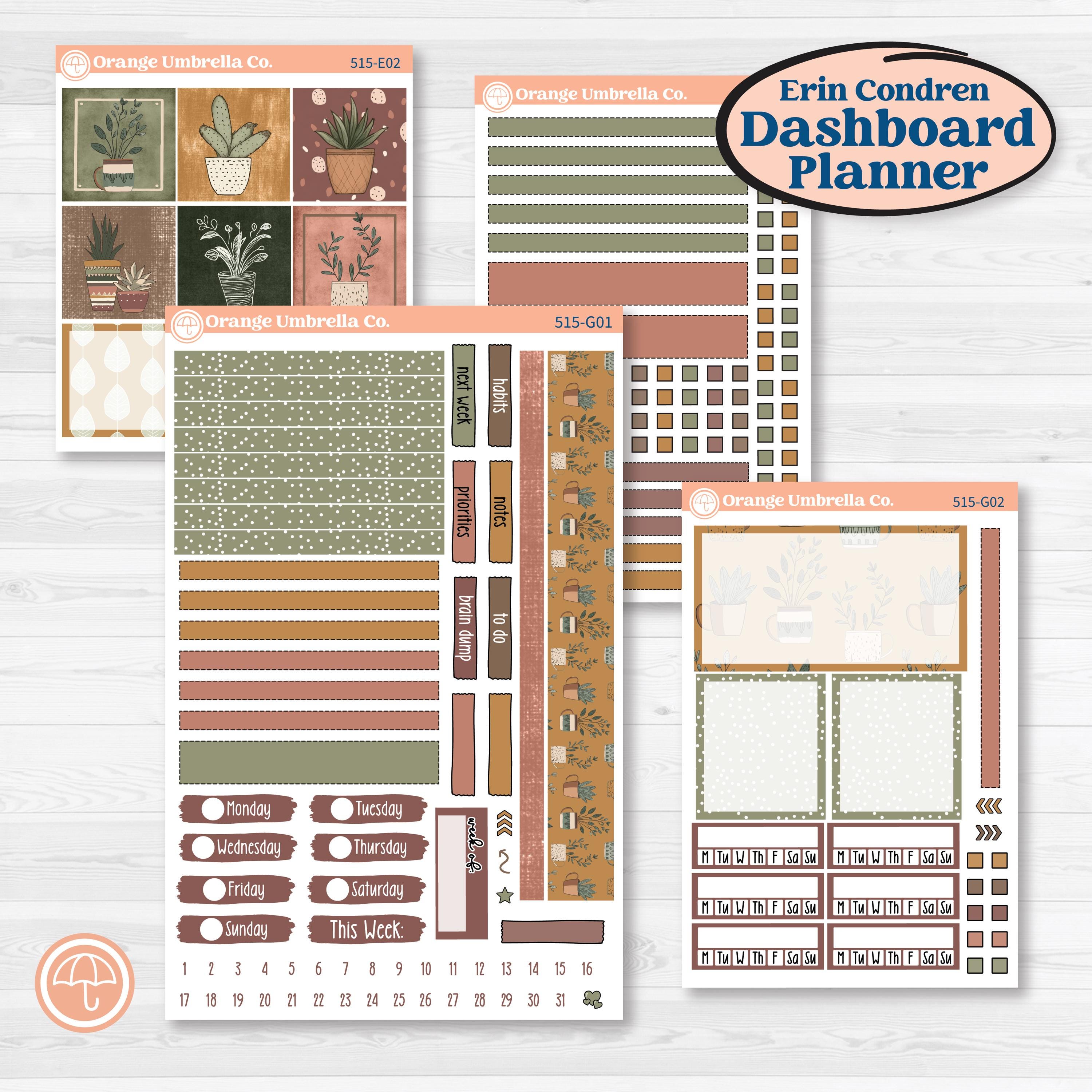 Houseplants & Plants Kit | Erin Condren Weekly Dashboard Planner Kit Stickers | Aloe There | KIT-515-G
