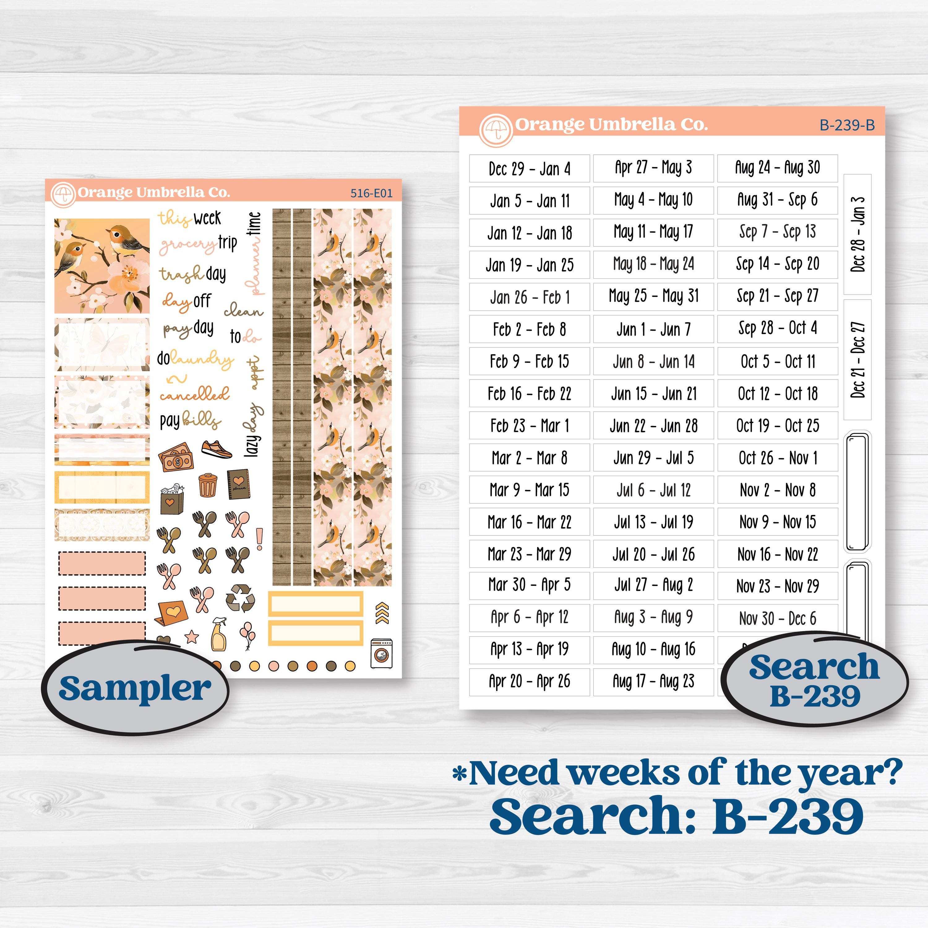 Spring Birds | Hobonichi Cousin Weekly & Daily Planner Kit Stickers | Nectar | KIT-516-E