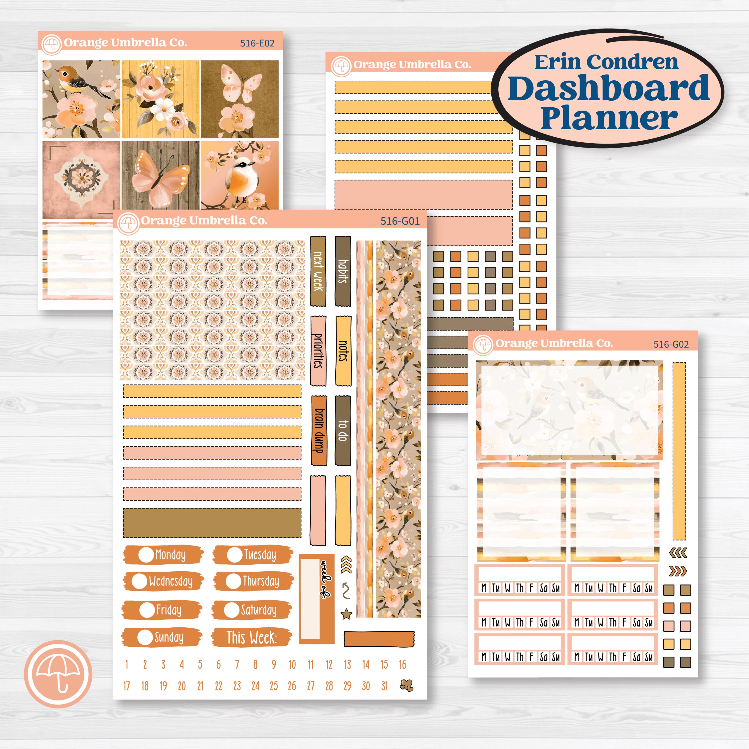 Spring Birds | Erin Condren Weekly Dashboard Planner Kit Stickers | Nectar | KIT-516-G