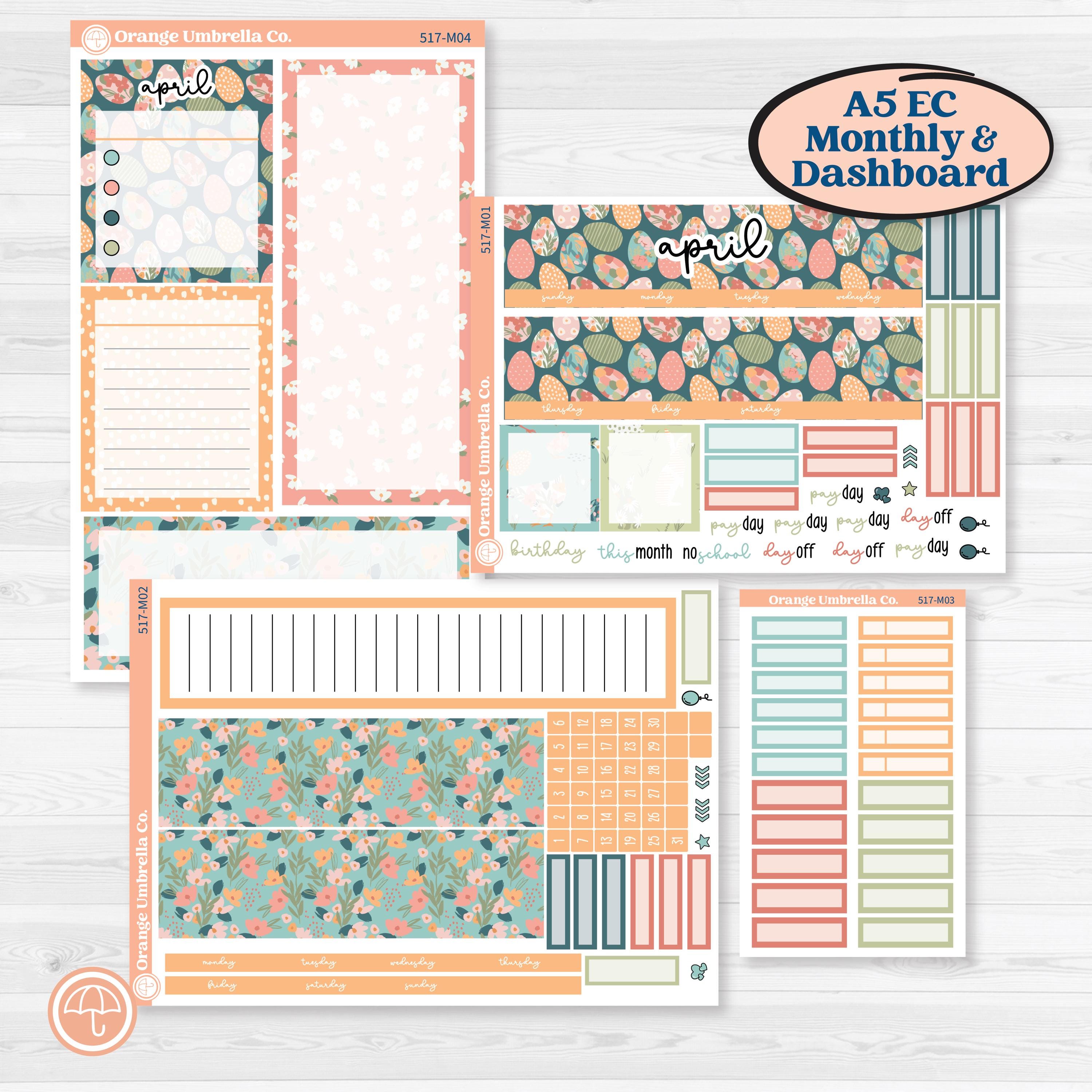 Easter Spring Kit | A5 Erin Condren Monthly & Productivity Dashboard Stickers | Easter Basket | KIT-517-M