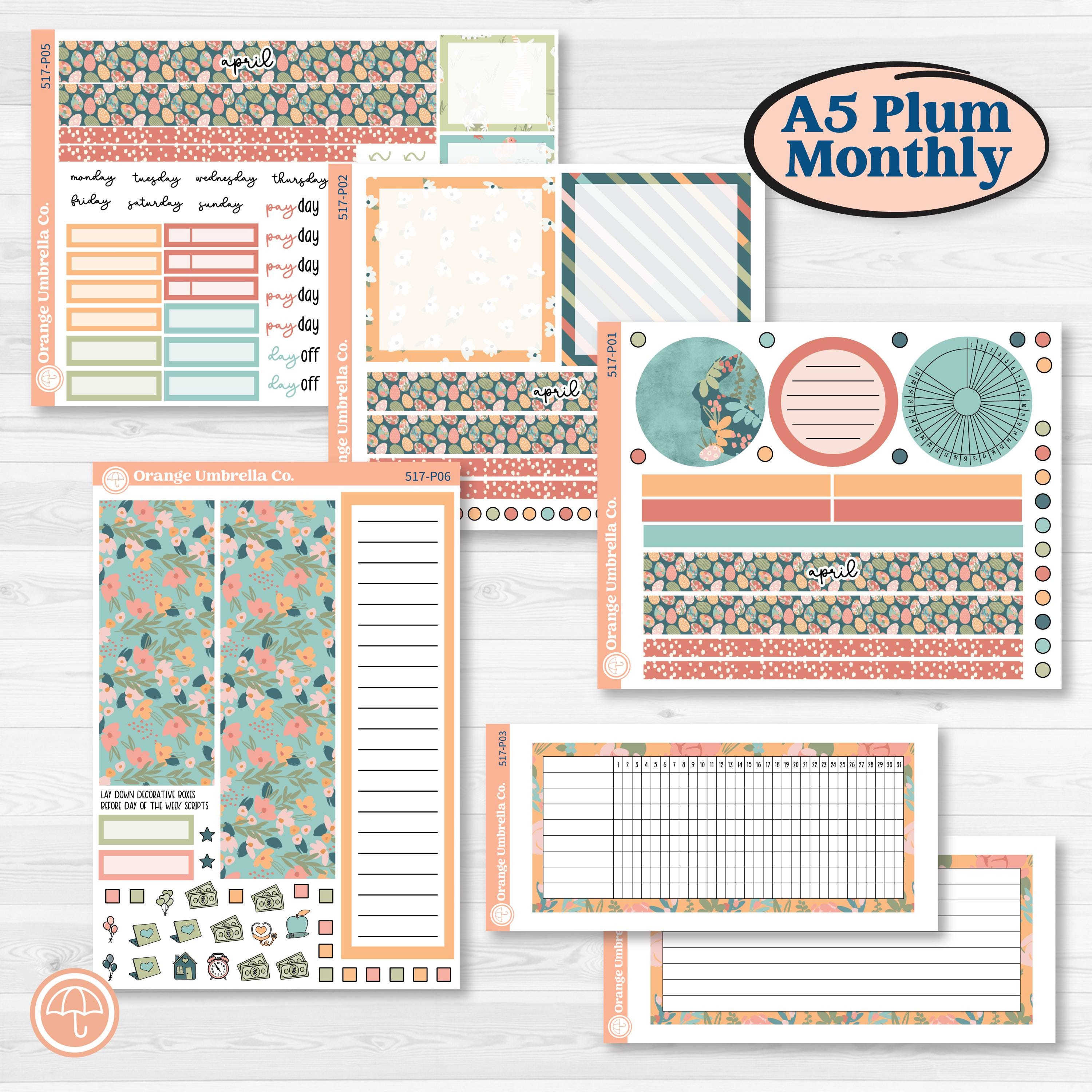 Easter Spring Kit | A5 Plum Monthly & Dashboard Planner Stickers | Easter Basket | KIT-517-P