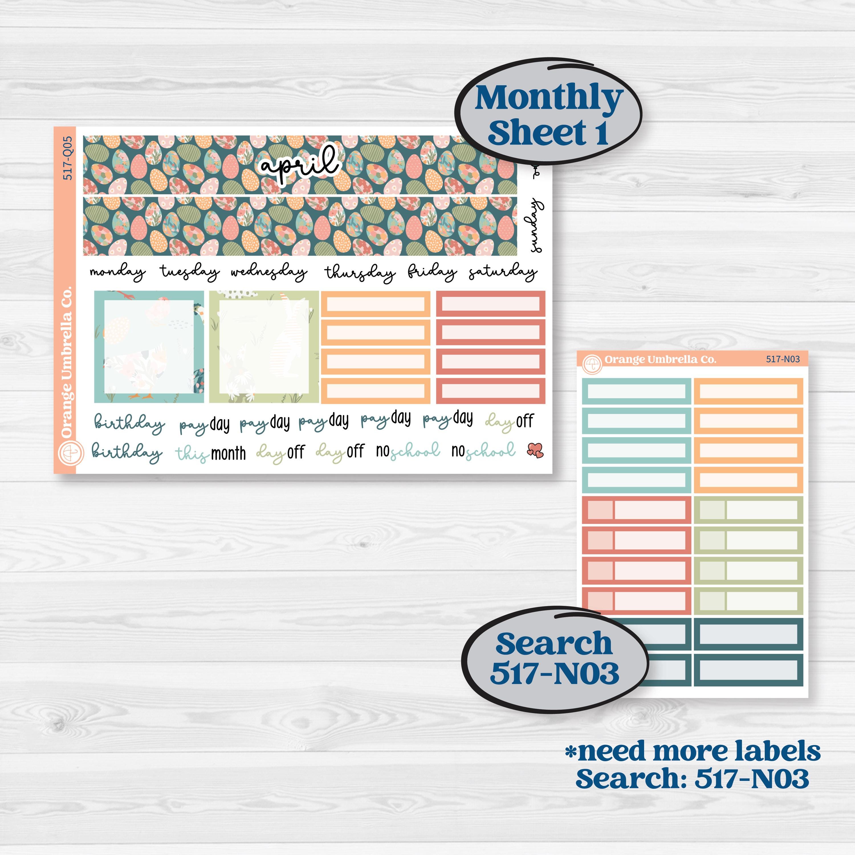 Easter Spring Kit | 7x9 Plum Monthly & Dashboard Planner Stickers | Easter Basket | KIT-517-Q
