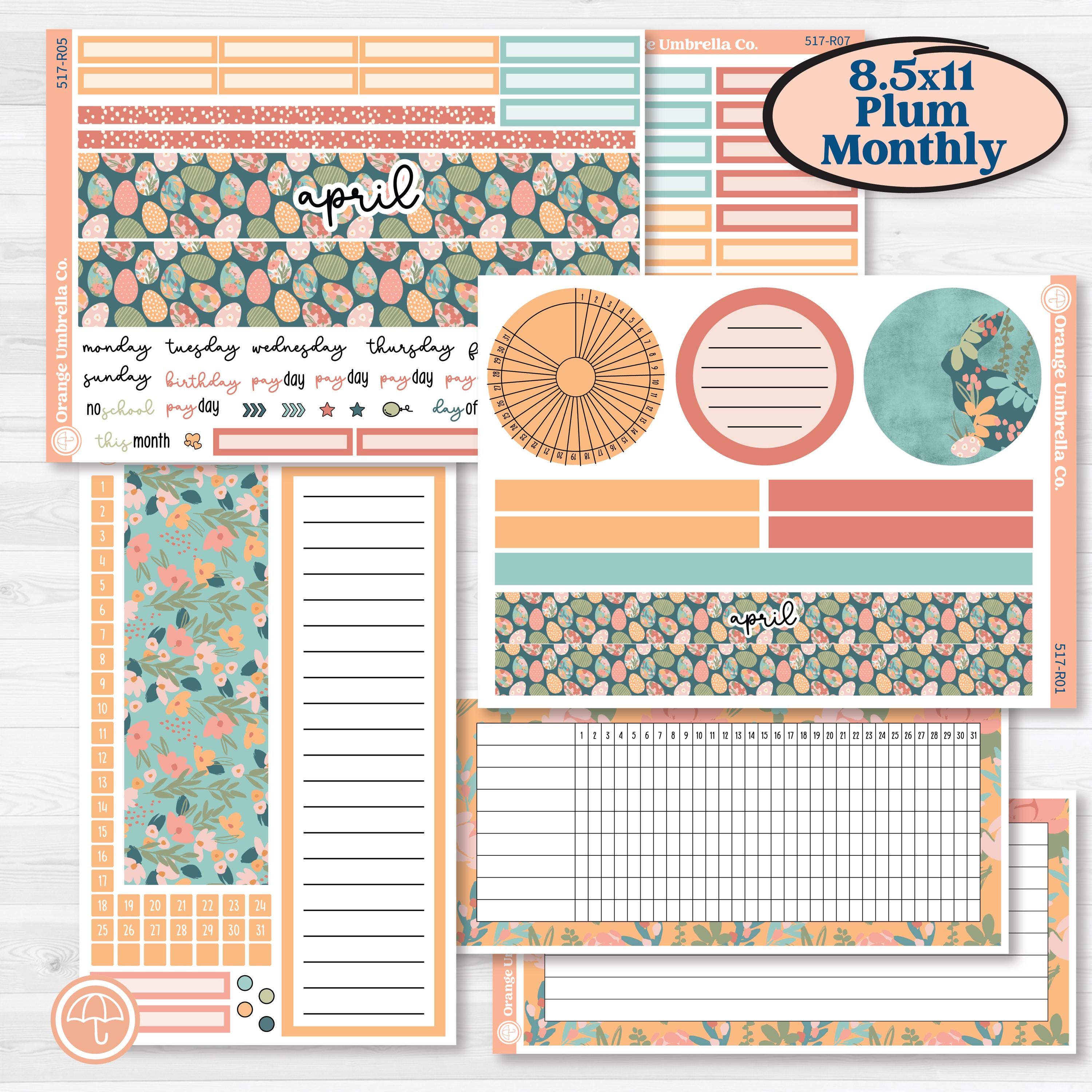 Easter Spring Kit | 8.5x11 Plum Monthly & Dashboard Planner Stickers | Easter Basket | KIT-517-R