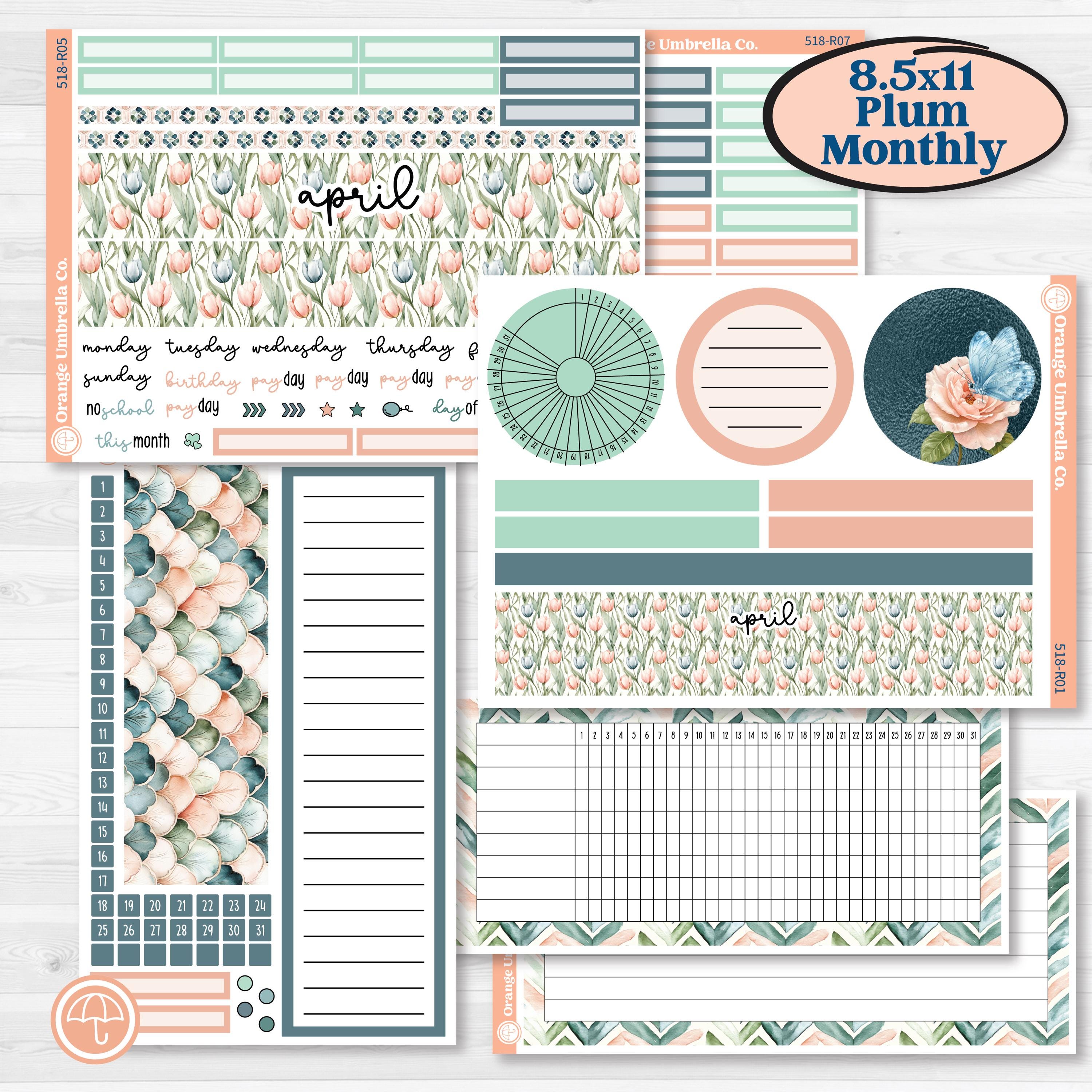 Spring Floral Kit | 8.5x11 Plum Monthly & Dashboard Planner Kit Stickers | Garden Oasis | KIT-518-R